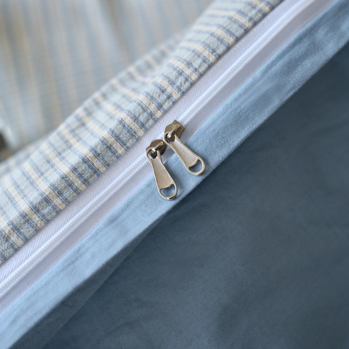 91家纺网 家纺一手货源 找家纺 启程家纺 2026春夏新款全棉纯棉色织水洗棉四件套 麦田-蓝