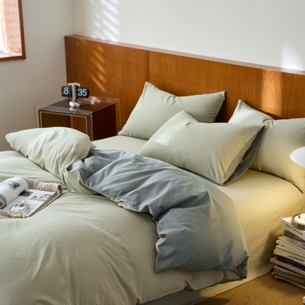 91家纺网 家纺一手货源 找家纺 启程家纺 2026春夏新款全棉纯棉色织水洗棉四件套 麦田-绿