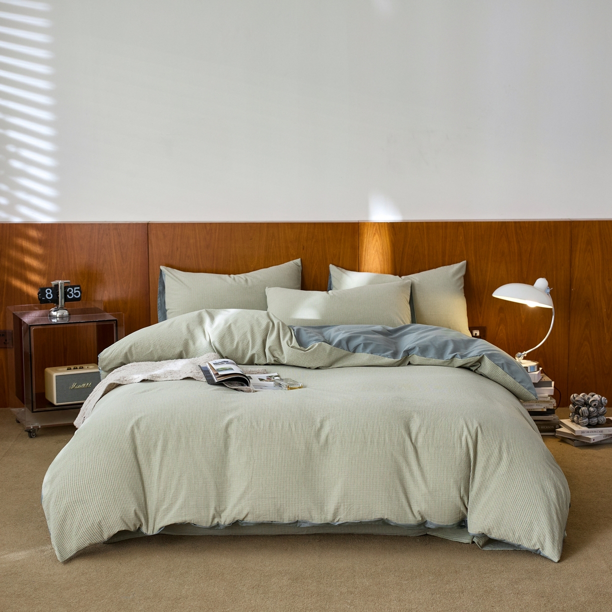 91家纺网 家纺一手货源 找家纺 启程家纺 2026春夏新款全棉纯棉色织水洗棉四件套 麦田-绿