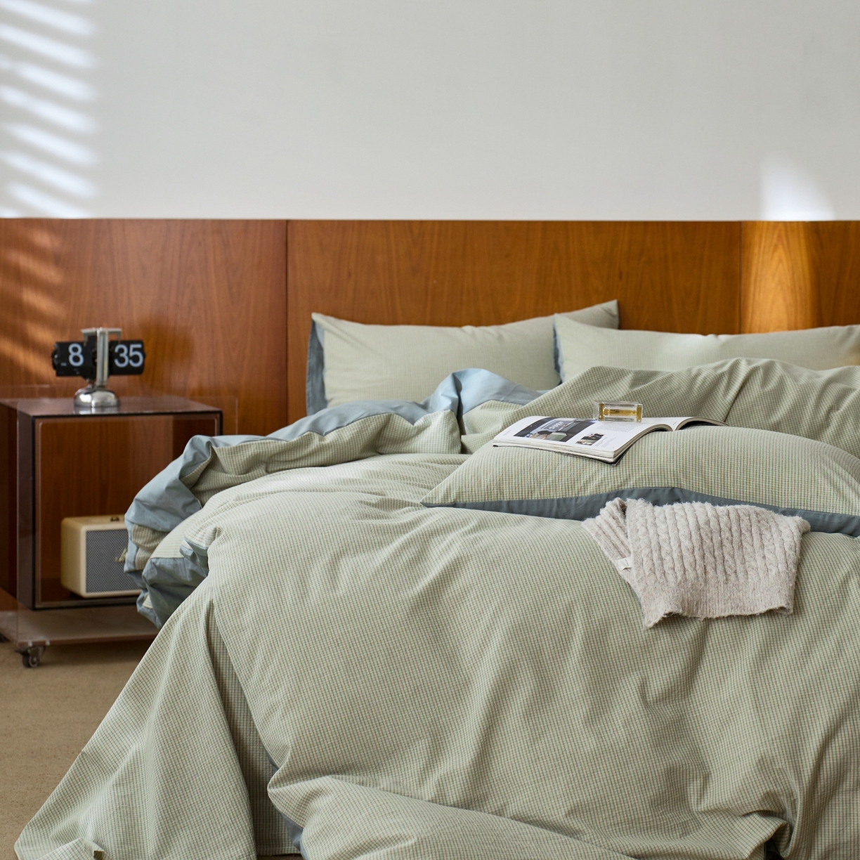 91家纺网 家纺一手货源 找家纺 启程家纺 2026春夏新款全棉纯棉色织水洗棉四件套 麦田-绿