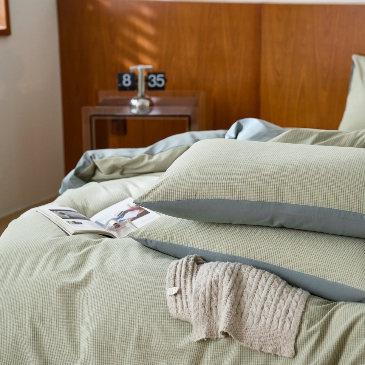 91家纺网 家纺一手货源 找家纺 启程家纺 2026春夏新款全棉纯棉色织水洗棉四件套 麦田-绿