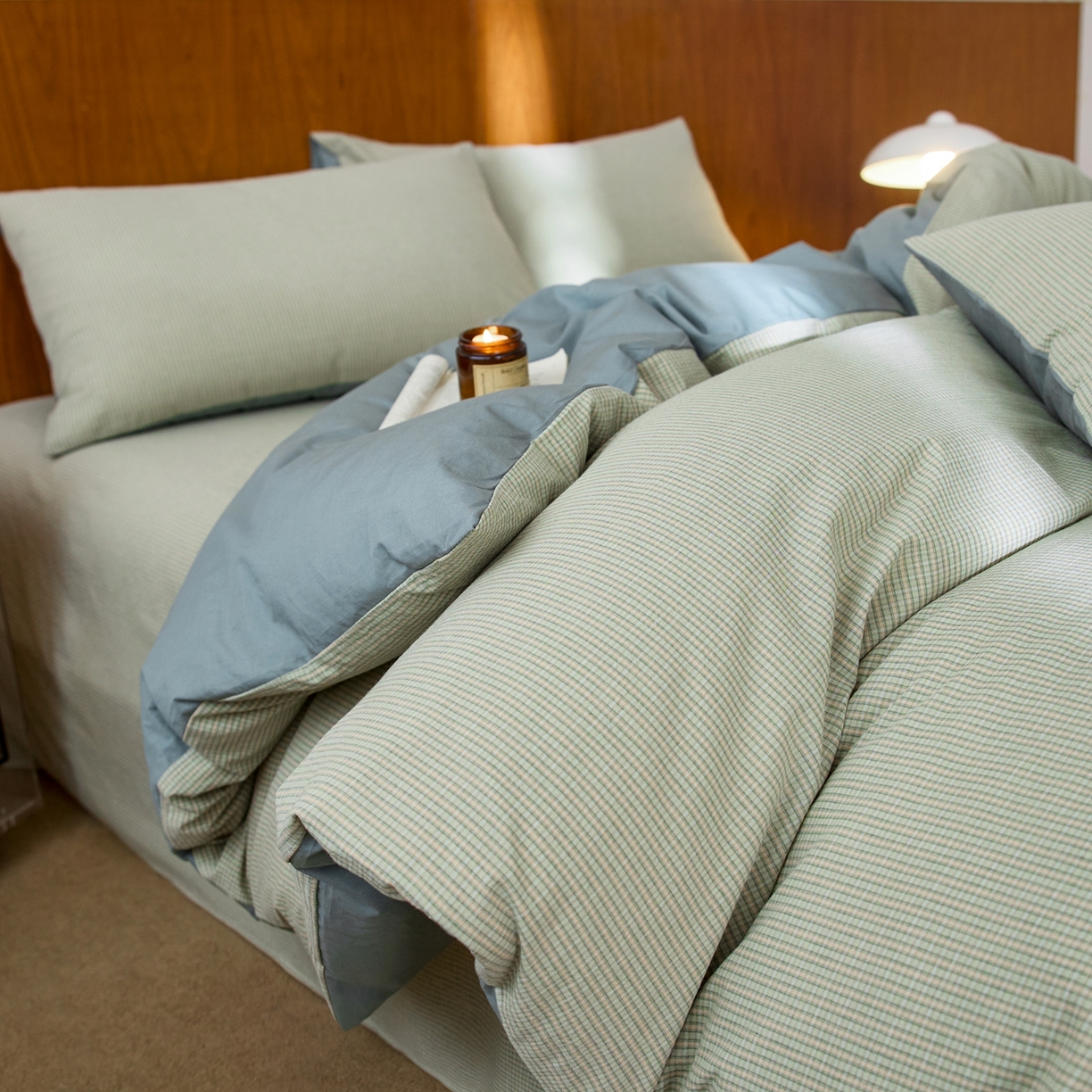 91家纺网 家纺一手货源 找家纺 启程家纺 2026春夏新款全棉纯棉色织水洗棉四件套 麦田-绿