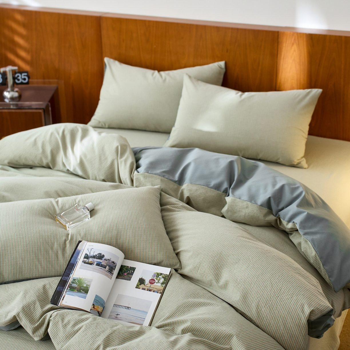 91家纺网 家纺一手货源 找家纺 启程家纺 2026春夏新款全棉纯棉色织水洗棉四件套 麦田-绿