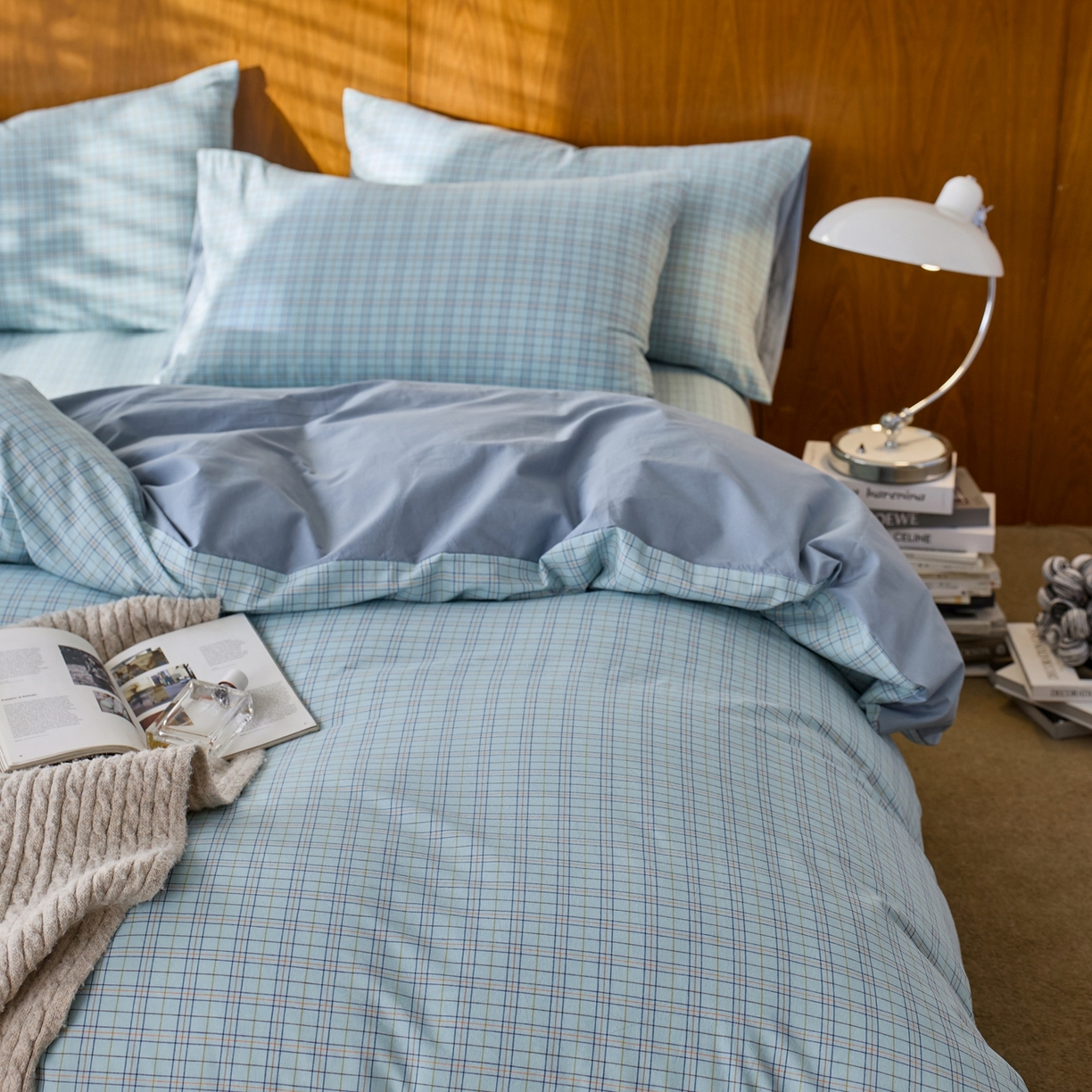 启程家纺 2026春夏新款全棉纯棉色织水洗棉四件套 秋田-蓝