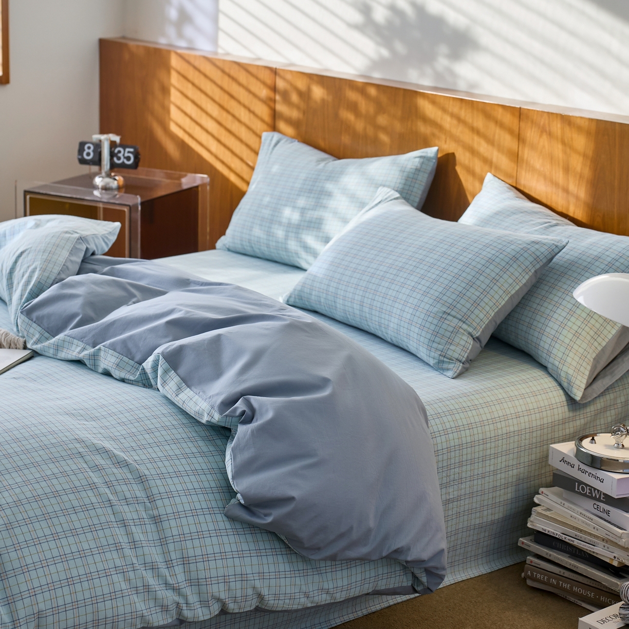 91家纺网 家纺一手货源 找家纺 启程家纺 2026春夏新款全棉纯棉色织水洗棉四件套 秋田-蓝