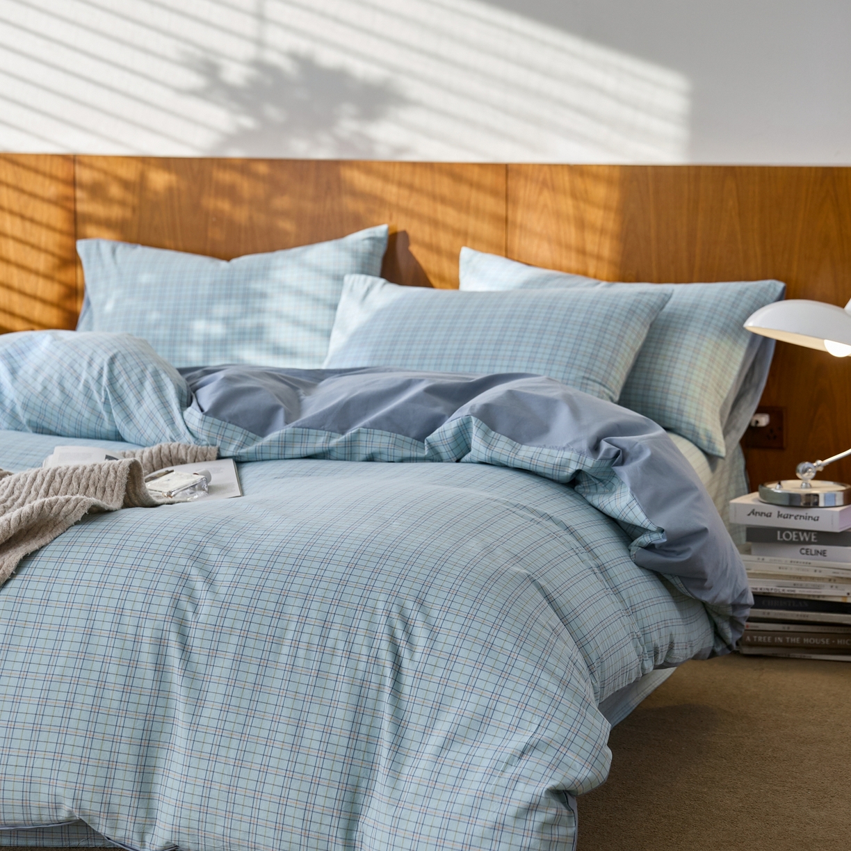 91家纺网 家纺一手货源 找家纺 启程家纺 2026春夏新款全棉纯棉色织水洗棉四件套 秋田-蓝