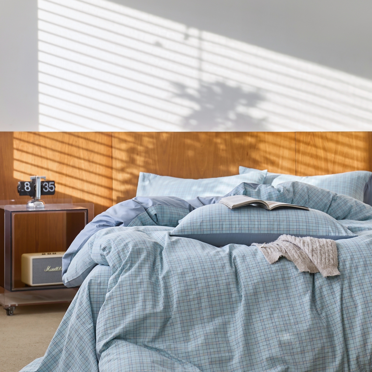 91家纺网 家纺一手货源 找家纺 启程家纺 2026春夏新款全棉纯棉色织水洗棉四件套 秋田-蓝