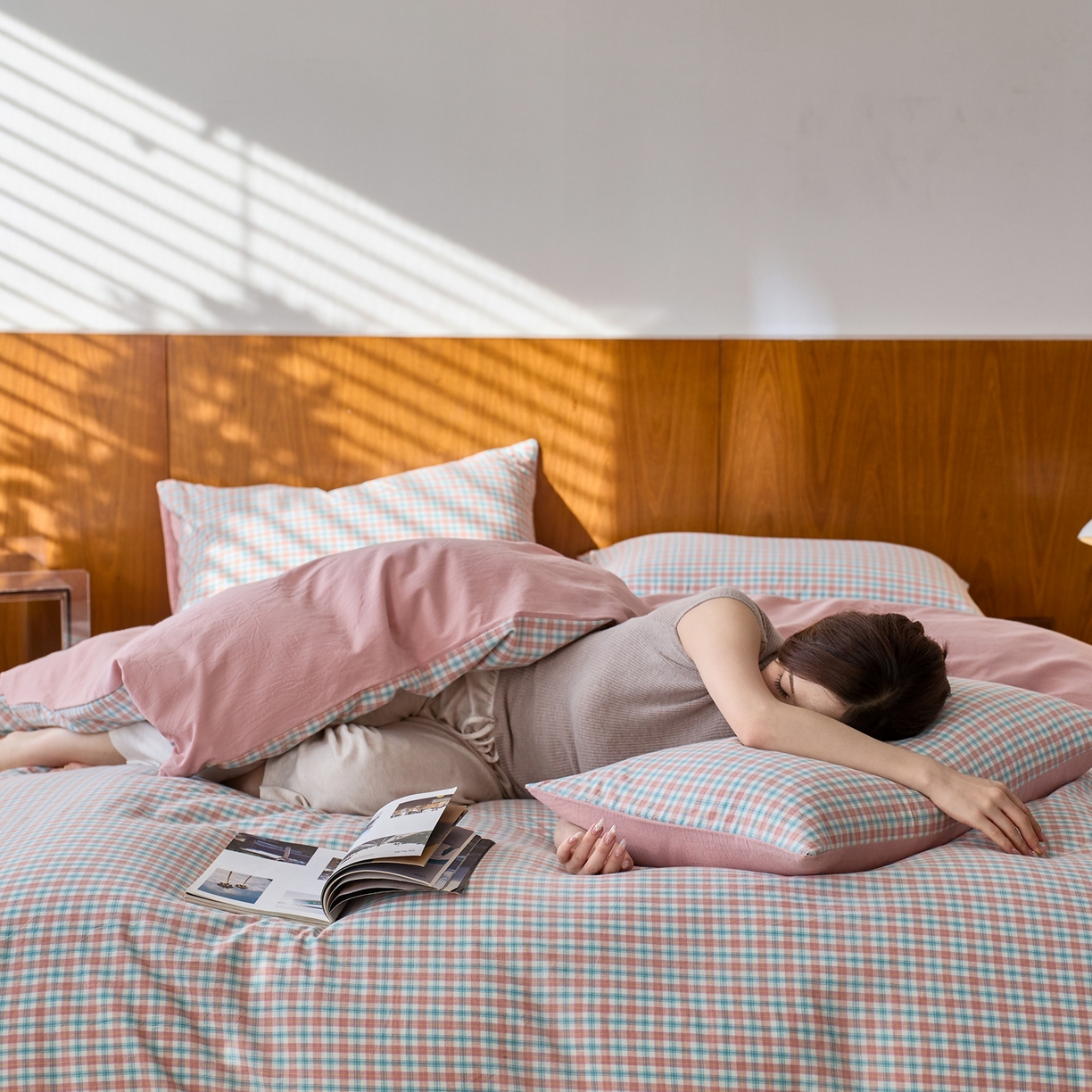 91家纺网 家纺一手货源 找家纺 启程家纺 2026春夏新款全棉纯棉色织水洗棉四件套 松墨