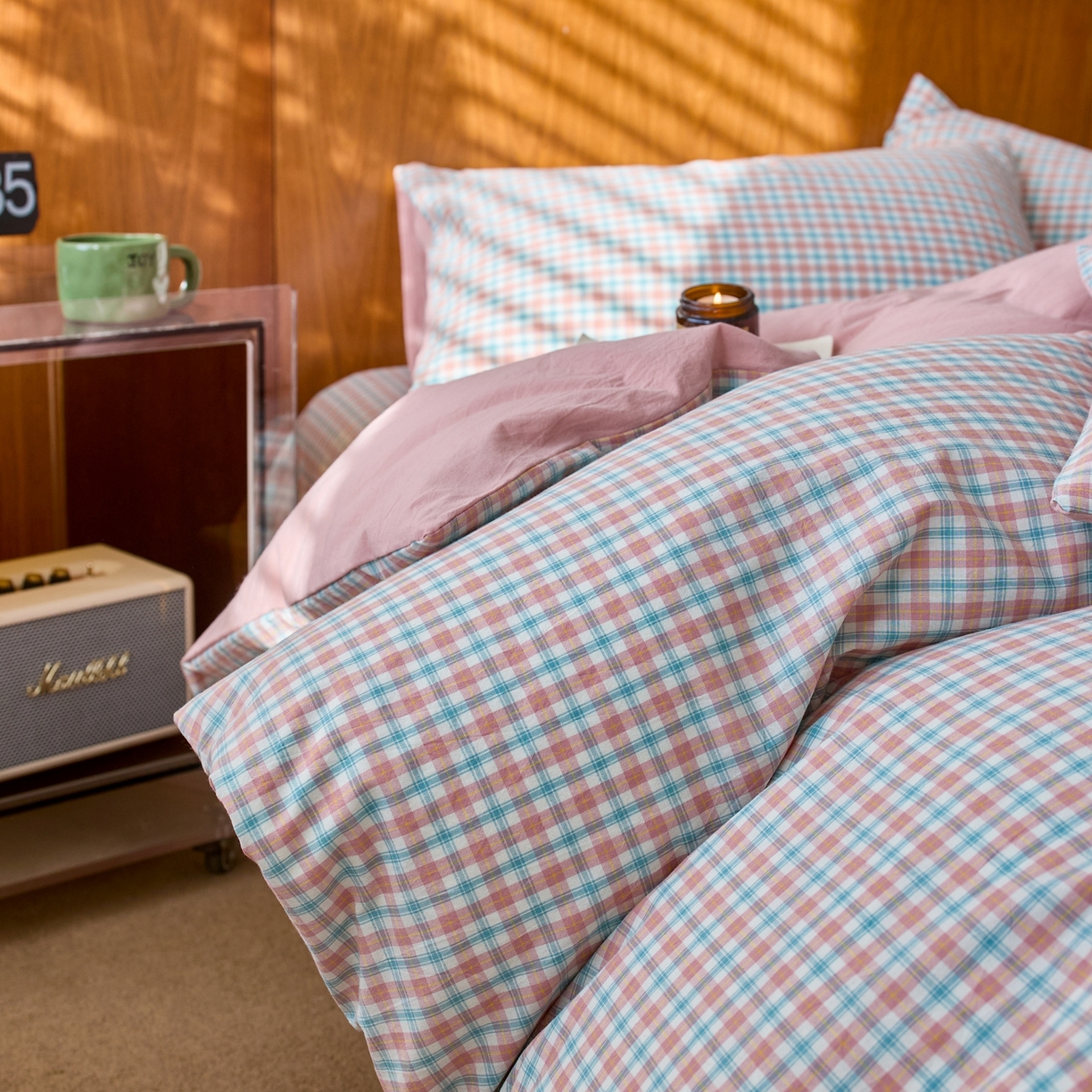 91家纺网 家纺一手货源 找家纺 启程家纺 2026春夏新款全棉纯棉色织水洗棉四件套 松墨