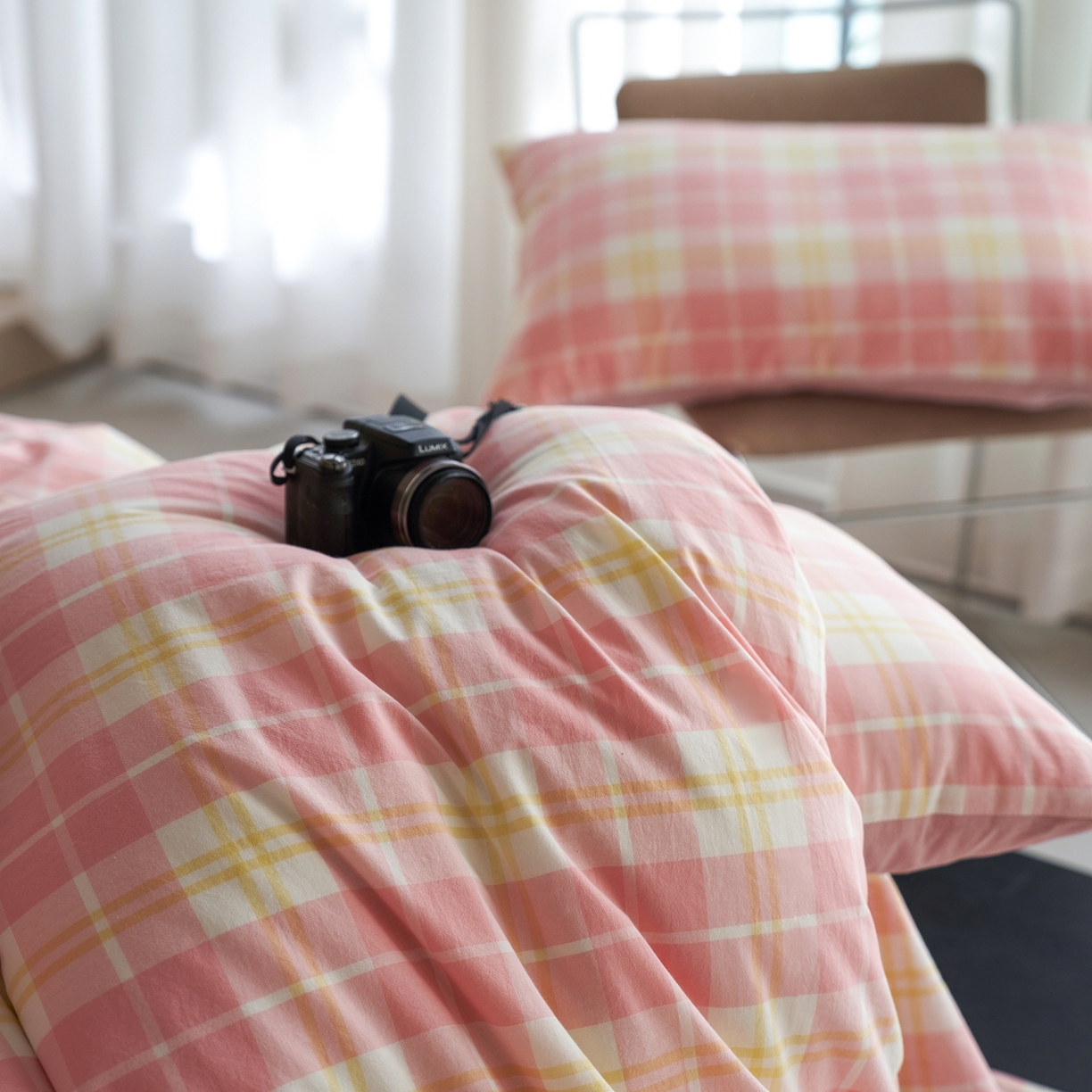 91家纺网 家纺一手货源 找家纺 启程家纺 2026春夏新款全棉纯棉色织水洗棉四件套 爱格-粉