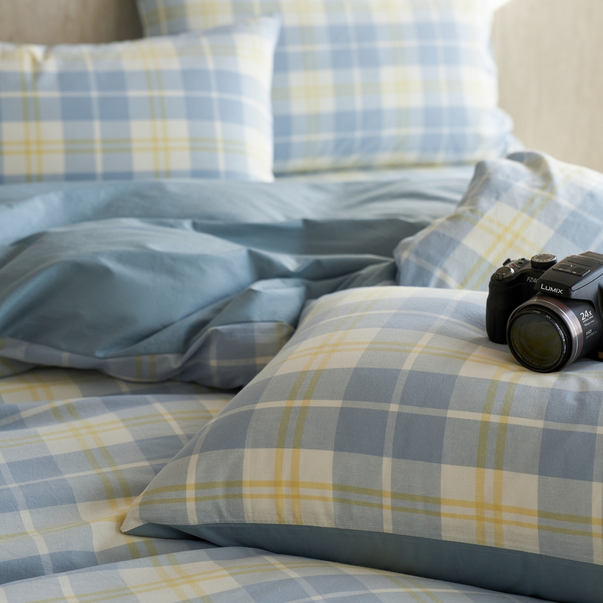 91家纺网 家纺一手货源 找家纺 启程家纺 2026春夏新款全棉纯棉色织水洗棉四件套 爱格-蓝