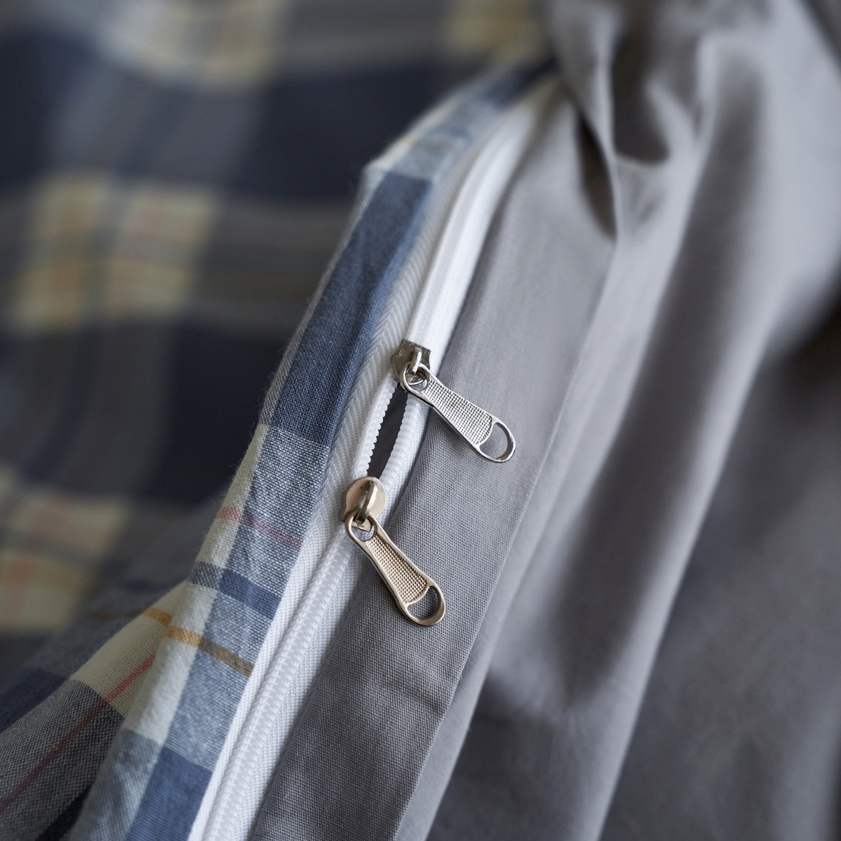 91家纺网 家纺一手货源 找家纺 启程家纺 2026春夏新款全棉纯棉色织水洗棉四件套 缤纷格-灰