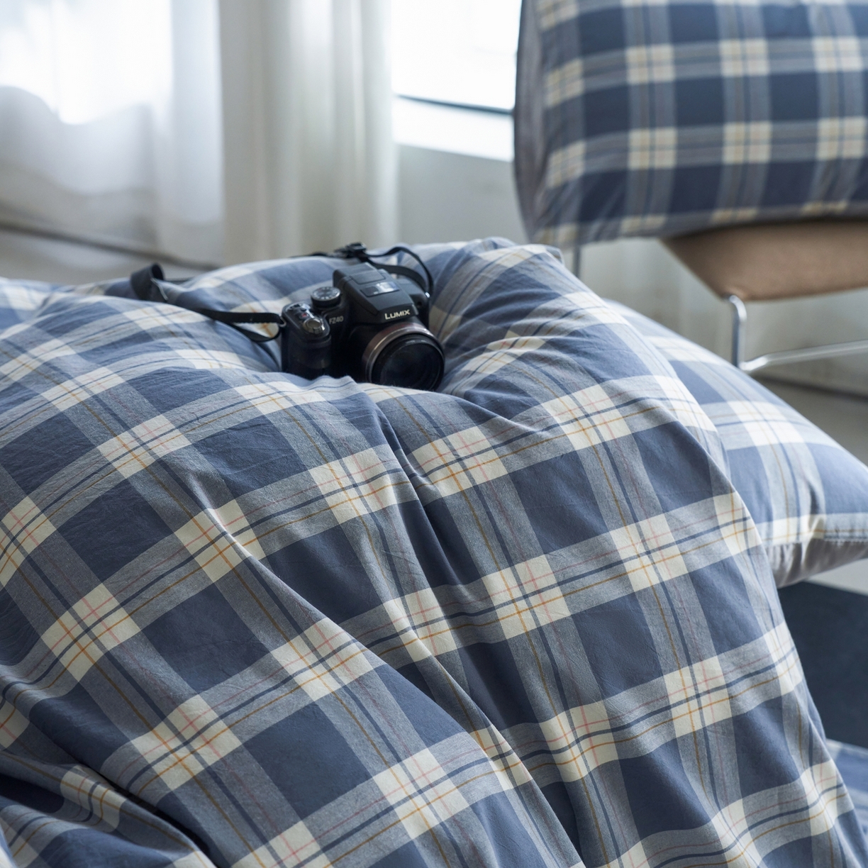 91家纺网 家纺一手货源 找家纺 启程家纺 2026春夏新款全棉纯棉色织水洗棉四件套 缤纷格-灰