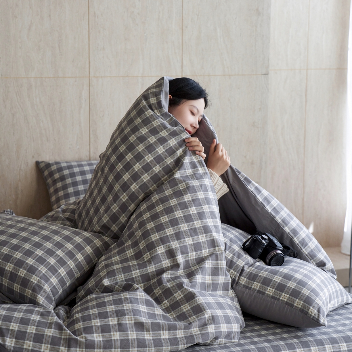 91家纺网 家纺一手货源 找家纺 启程家纺 2026春夏新款全棉纯棉色织水洗棉四件套 初遇