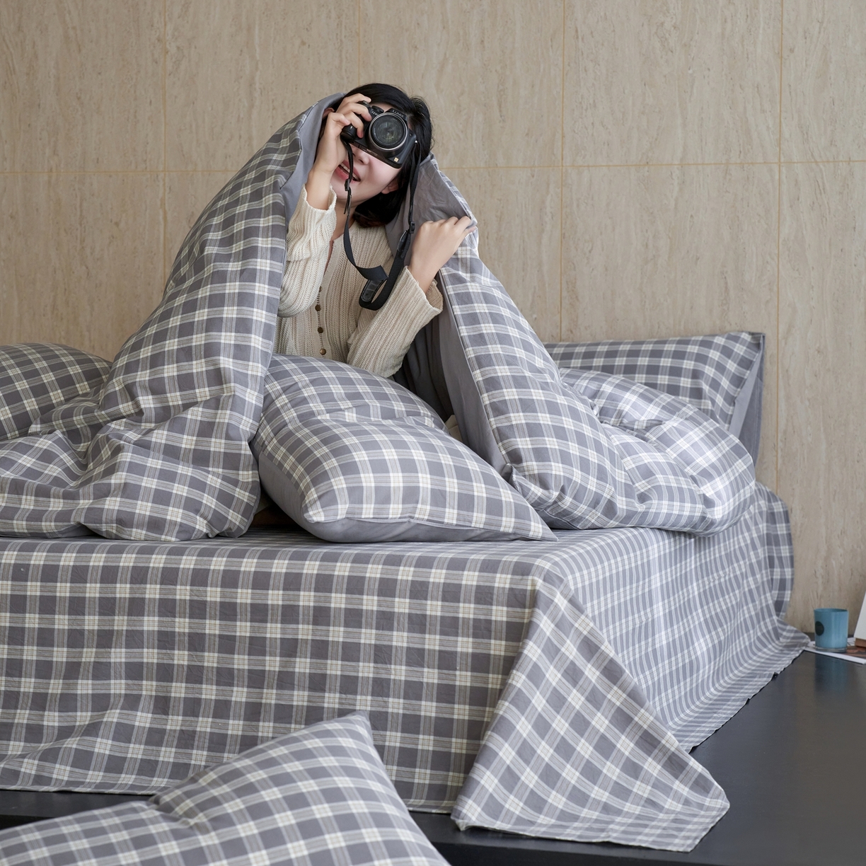 91家纺网 家纺一手货源 找家纺 启程家纺 2026春夏新款全棉纯棉色织水洗棉四件套 初遇