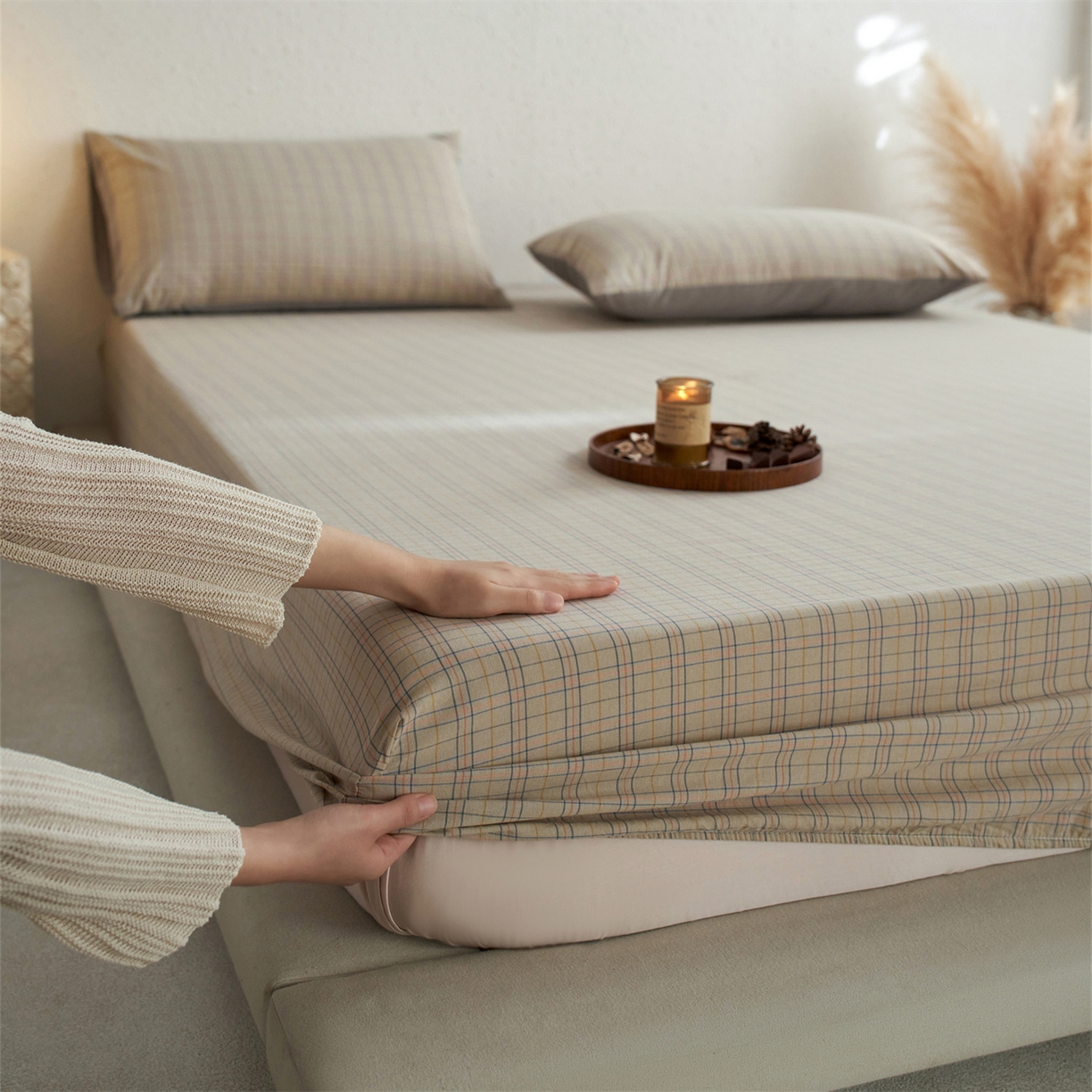 91家纺网 家纺一手货源 找家纺 （总）启程家纺 2026新款全棉纯棉色织水洗棉单床笠床笠单件单品床笠