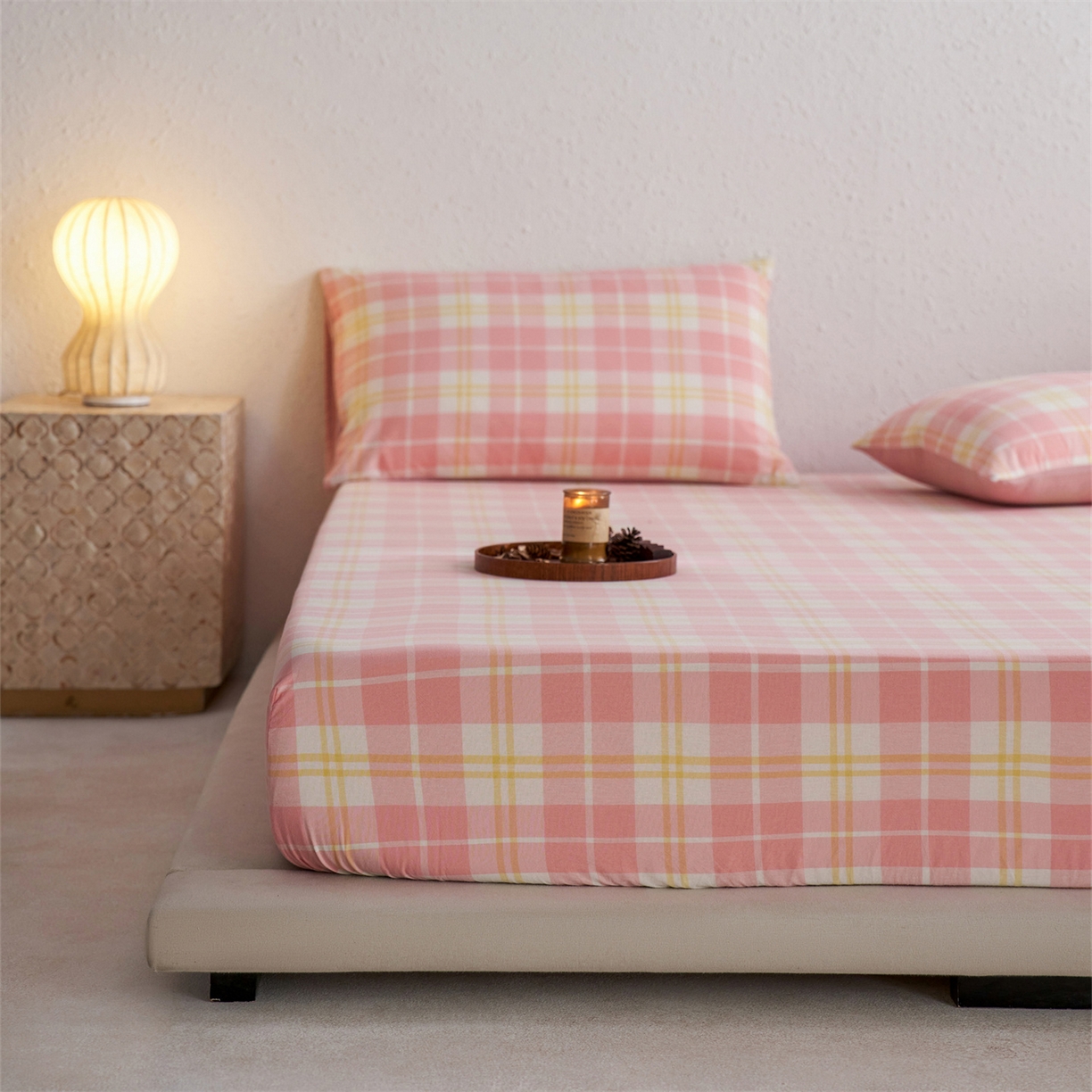 91家纺网 家纺一手货源 找家纺 启程家纺 2026新款全棉纯棉色织水洗棉单床笠床笠单件单品床笠 爱格粉