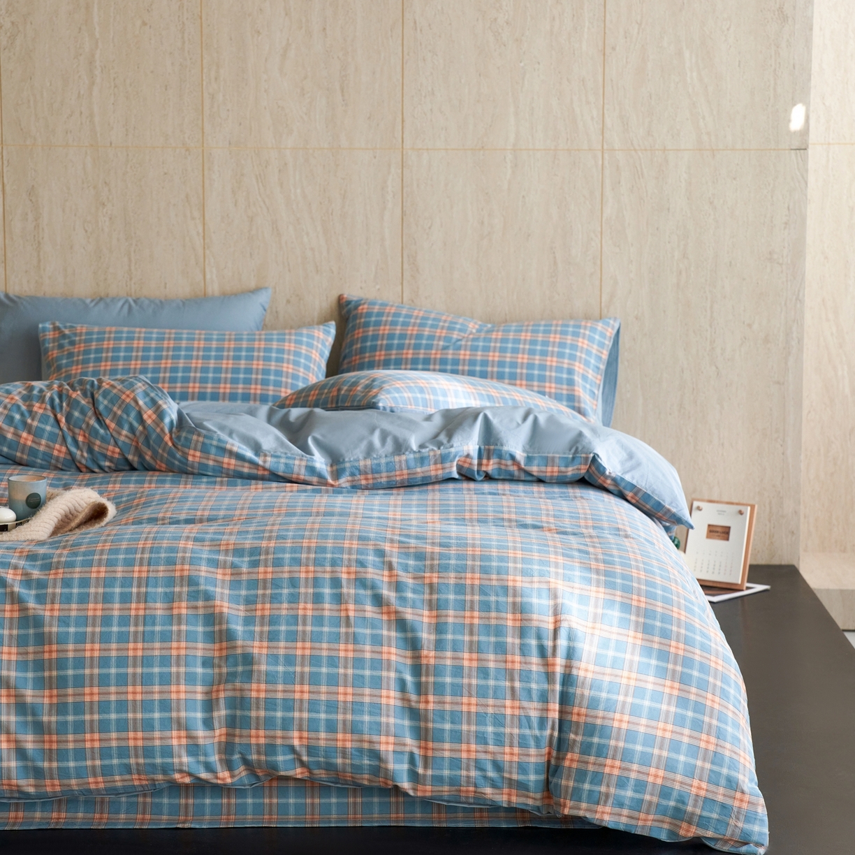 91家纺网 家纺一手货源 找家纺 启程家纺 2026春夏新款全棉纯棉色织水洗棉四件套 简格兰