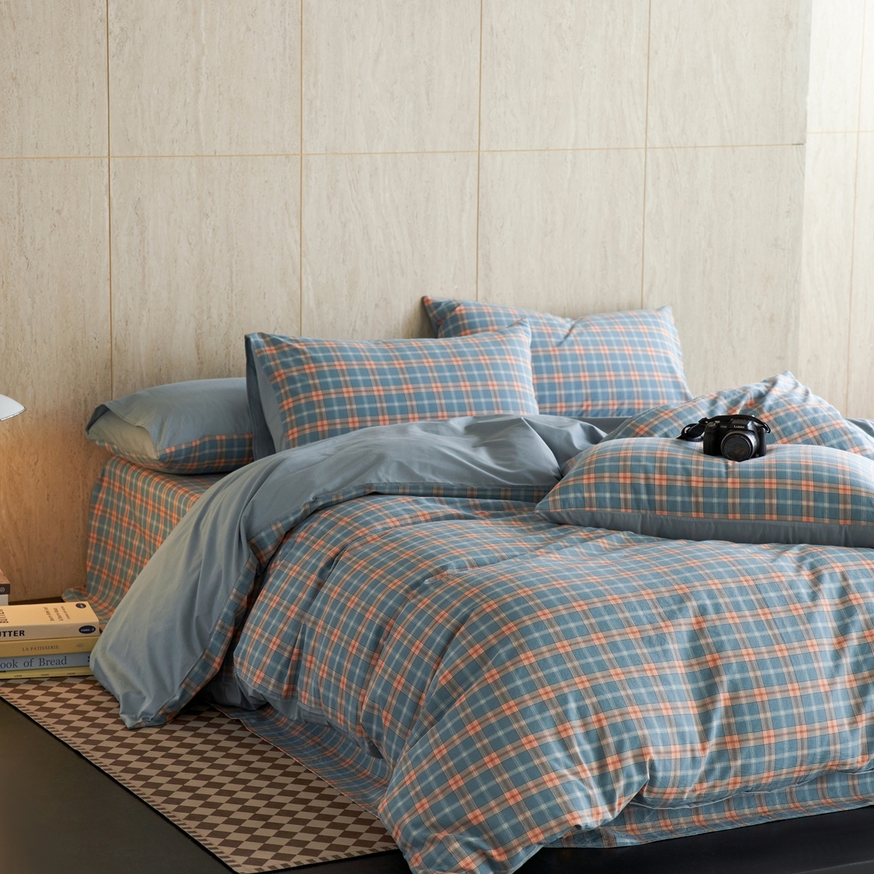 91家纺网 家纺一手货源 找家纺 启程家纺 2026春夏新款全棉纯棉色织水洗棉四件套 简格兰