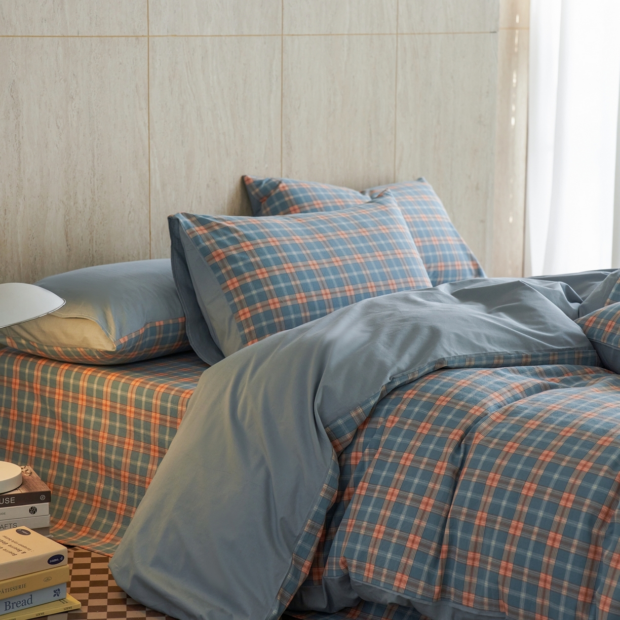 91家纺网 家纺一手货源 找家纺 启程家纺 2026春夏新款全棉纯棉色织水洗棉四件套 简格兰