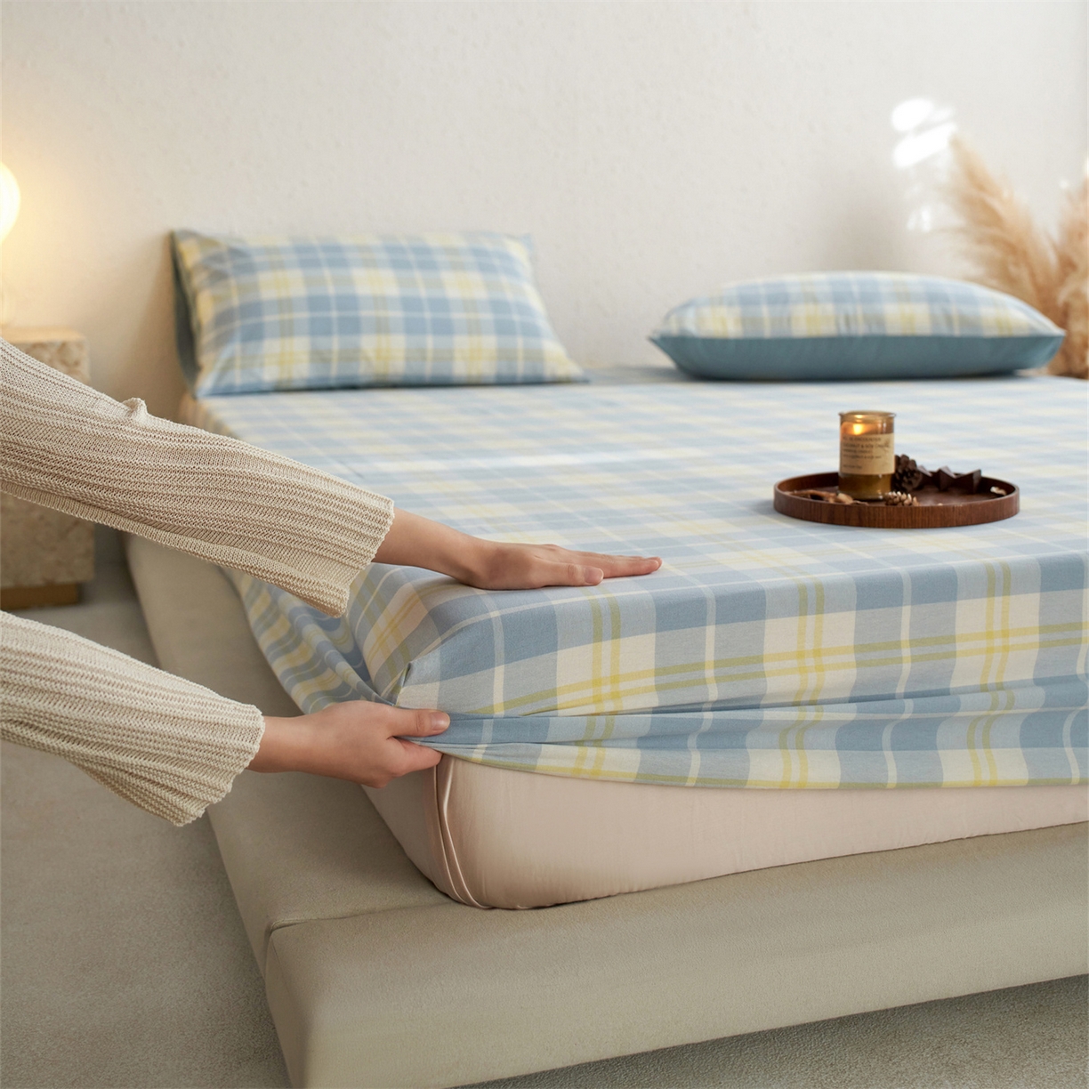 启程家纺 2026新款全棉纯棉色织水洗棉单床笠床笠单件单品床笠 爱格兰