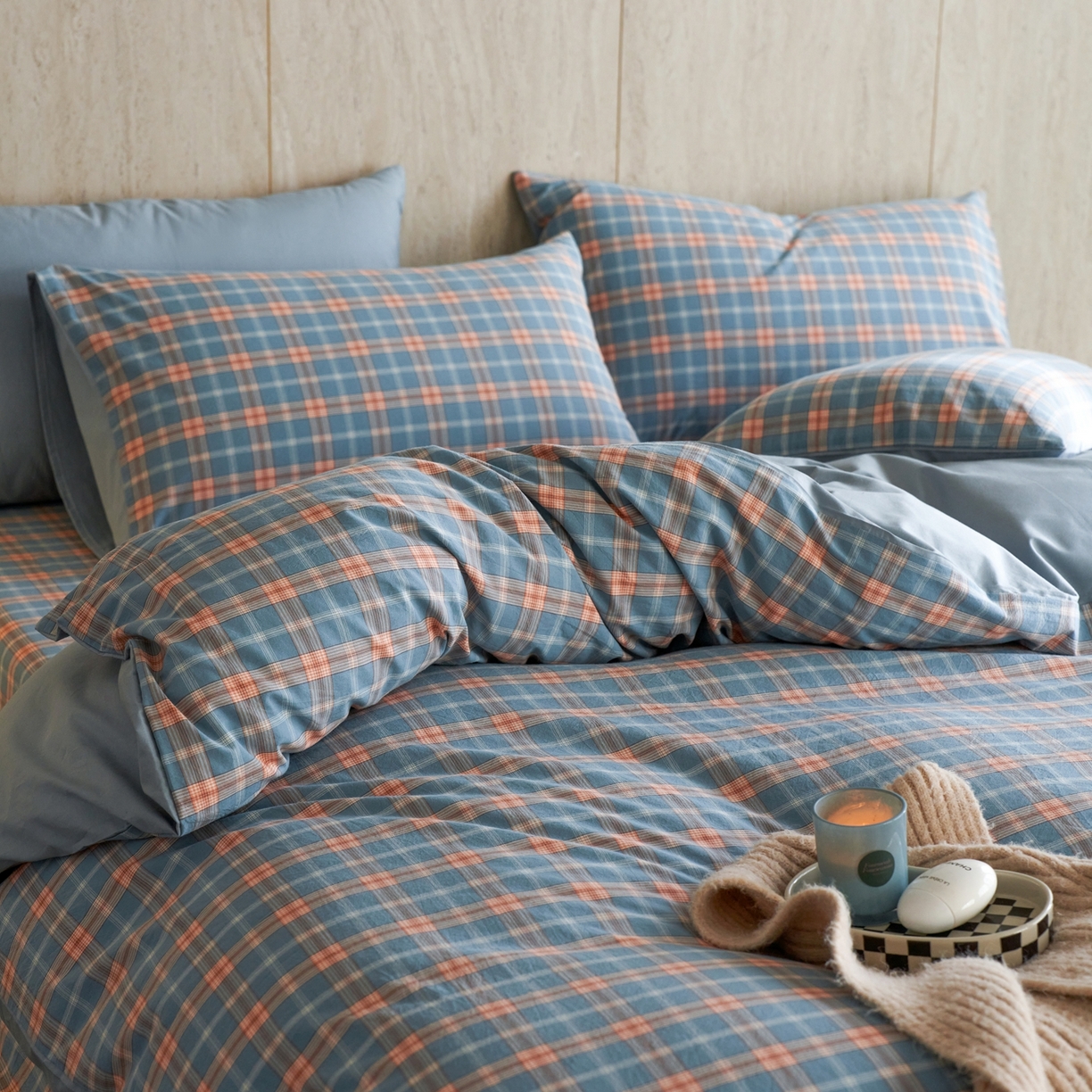 91家纺网 家纺一手货源 找家纺 启程家纺 2026春夏新款全棉纯棉色织水洗棉四件套 简格兰