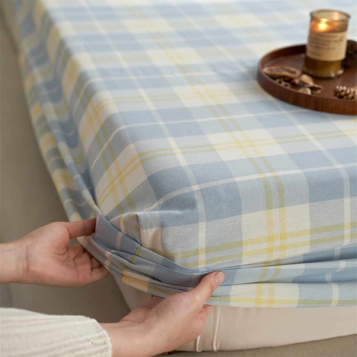 91家纺网 家纺一手货源 找家纺 启程家纺 2026新款全棉纯棉色织水洗棉单床笠床笠单件单品床笠 爱格兰