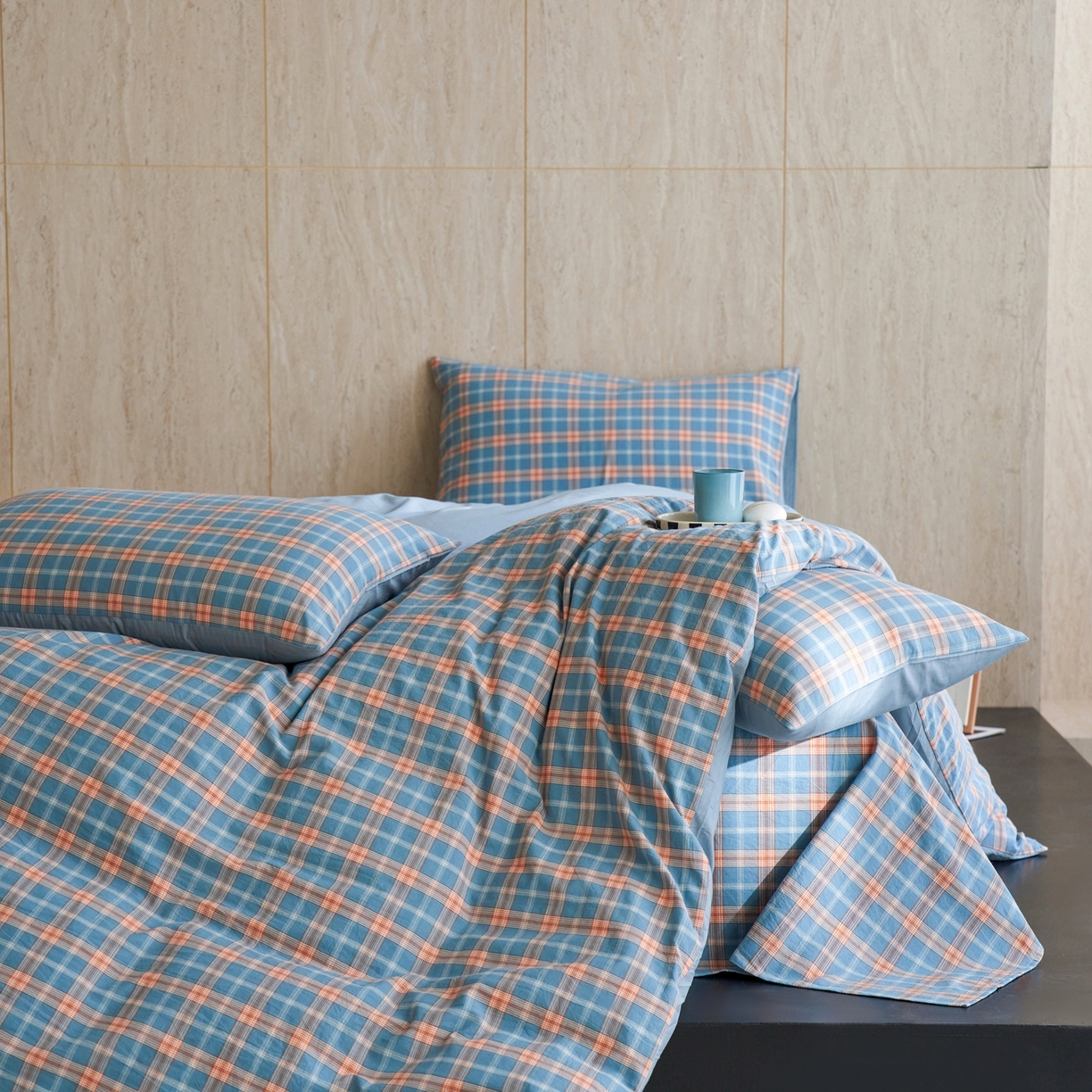 91家纺网 家纺一手货源 找家纺 启程家纺 2026春夏新款全棉纯棉色织水洗棉四件套 简格兰