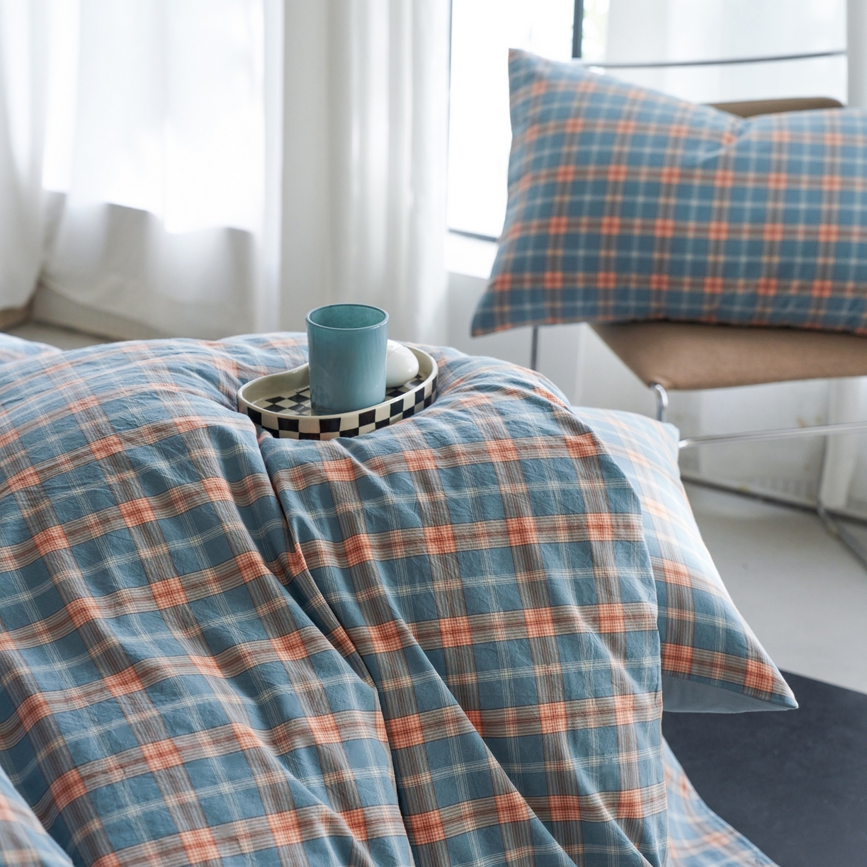 91家纺网 家纺一手货源 找家纺 启程家纺 2026春夏新款全棉纯棉色织水洗棉四件套 简格兰