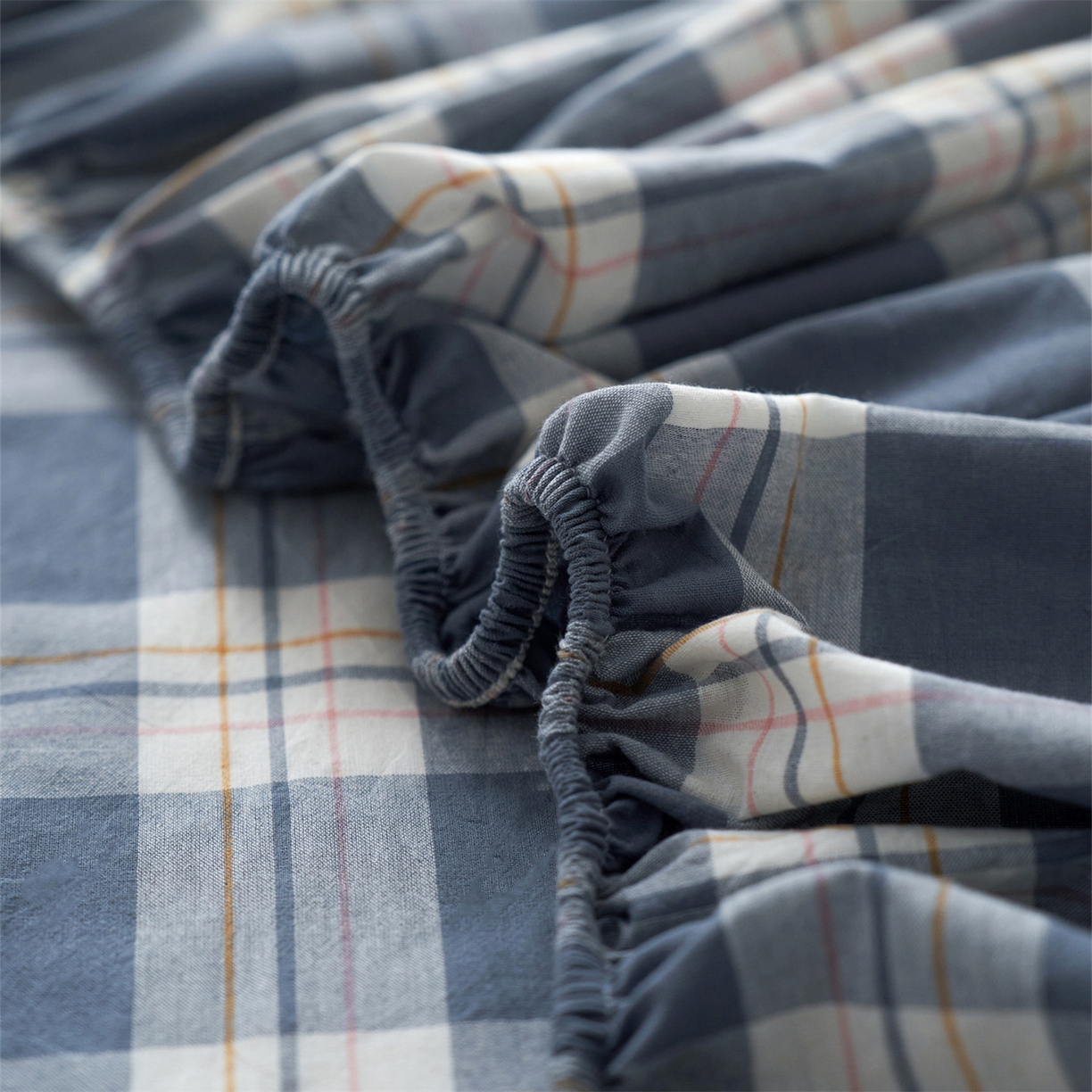 91家纺网 家纺一手货源 找家纺 启程家纺 2026新款全棉纯棉色织水洗棉单床笠床笠单件单品床笠 缤纷格-灰