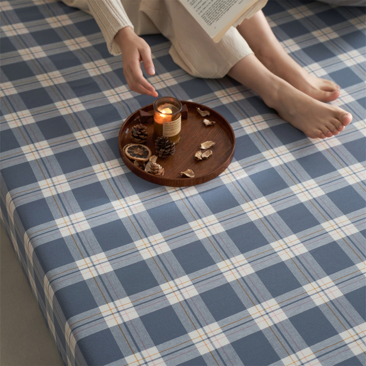 91家纺网 家纺一手货源 找家纺 启程家纺 2026新款全棉纯棉色织水洗棉单床笠床笠单件单品床笠 缤纷格-灰