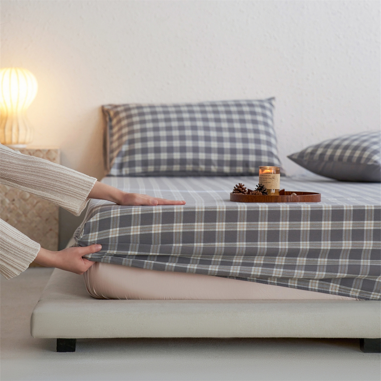 91家纺网 家纺一手货源 找家纺 启程家纺 2026新款全棉纯棉色织水洗棉单床笠床笠单件单品床笠 除遇