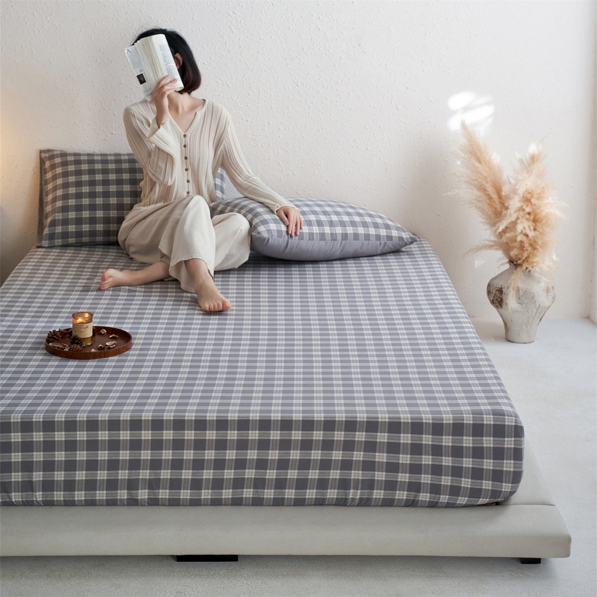 91家纺网 家纺一手货源 找家纺 启程家纺 2026新款全棉纯棉色织水洗棉单床笠床笠单件单品床笠 除遇