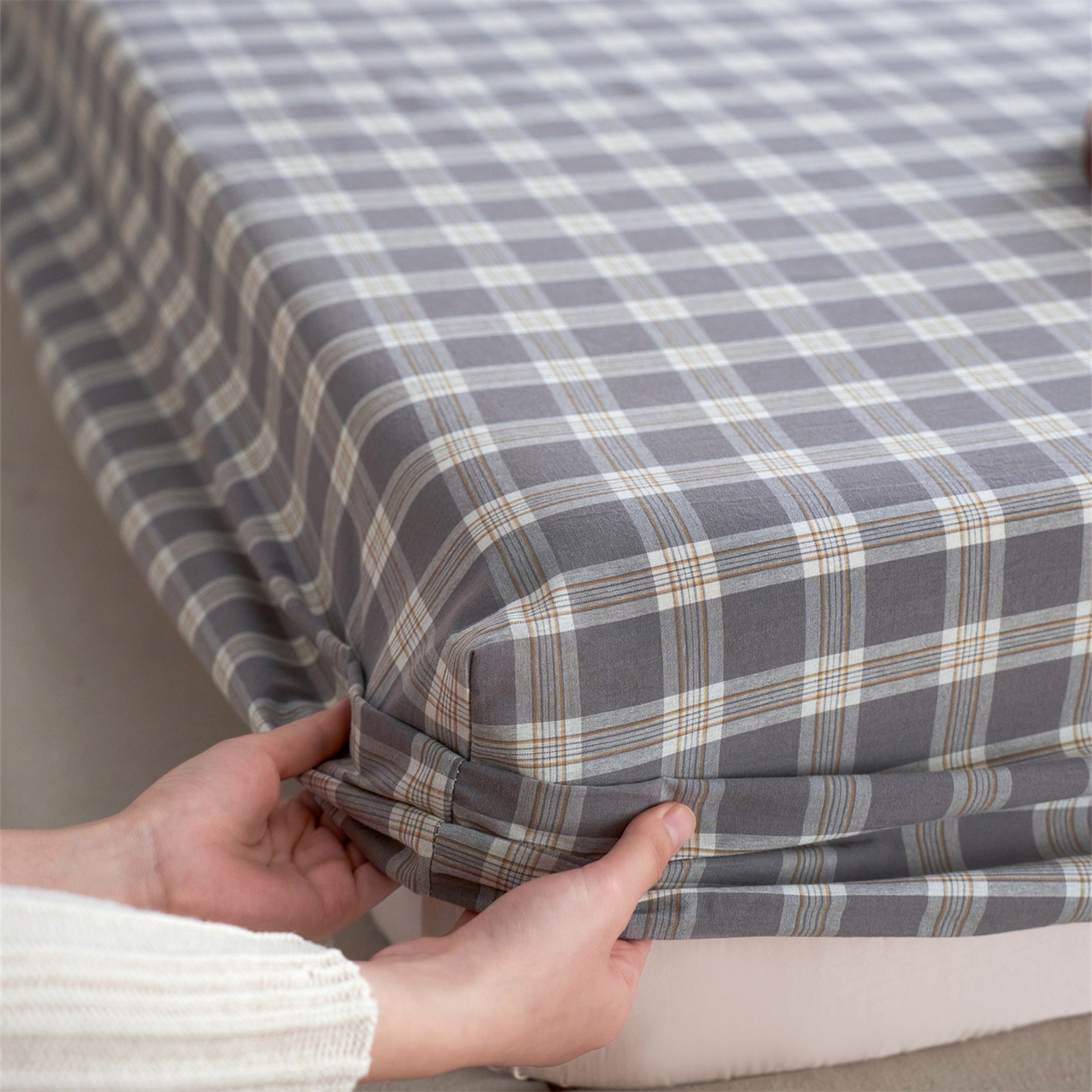 91家纺网 家纺一手货源 找家纺 启程家纺 2026新款全棉纯棉色织水洗棉单床笠床笠单件单品床笠 除遇