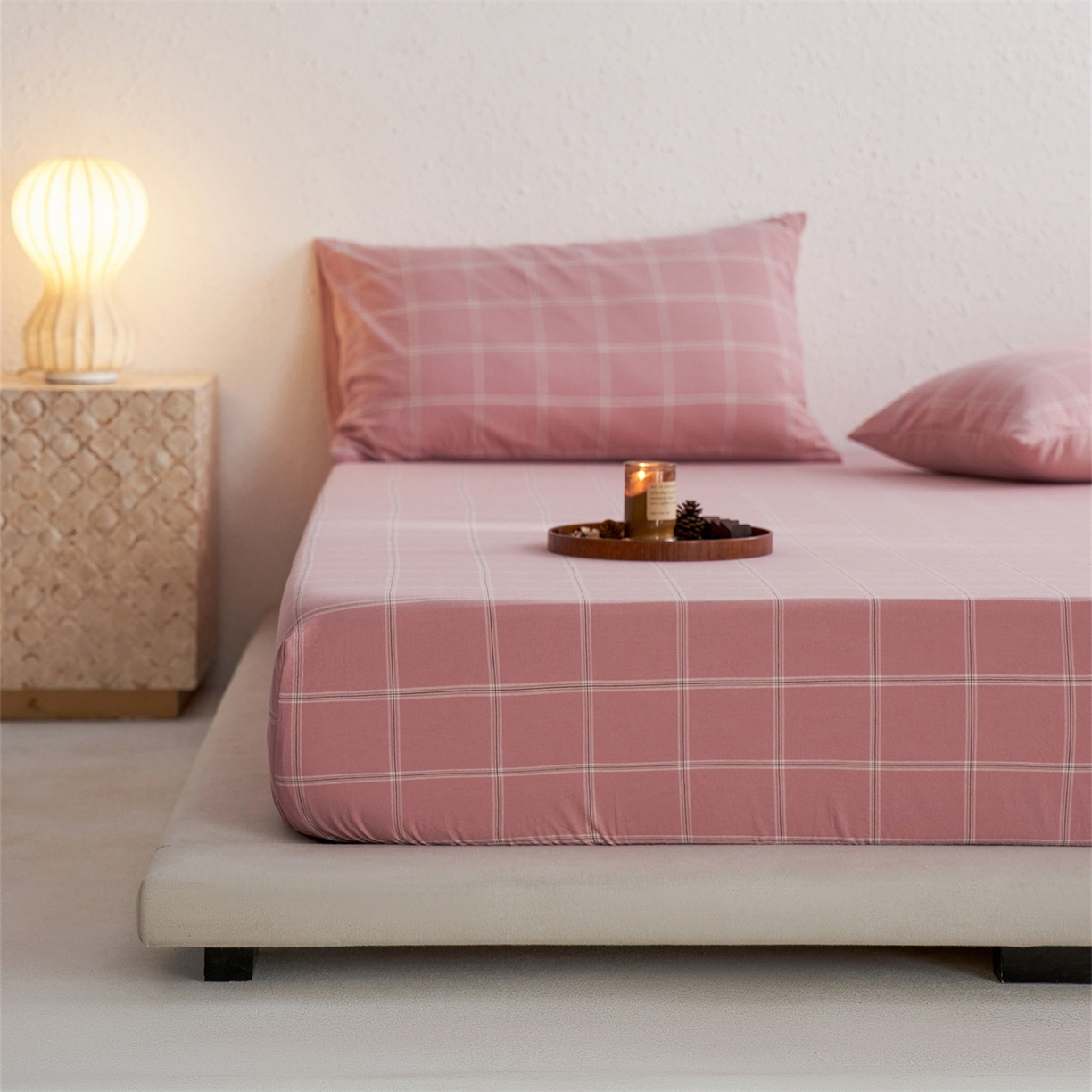 91家纺网 家纺一手货源 找家纺 启程家纺 2026新款全棉纯棉色织水洗棉单床笠床笠单件单品床笠 大布丁粉