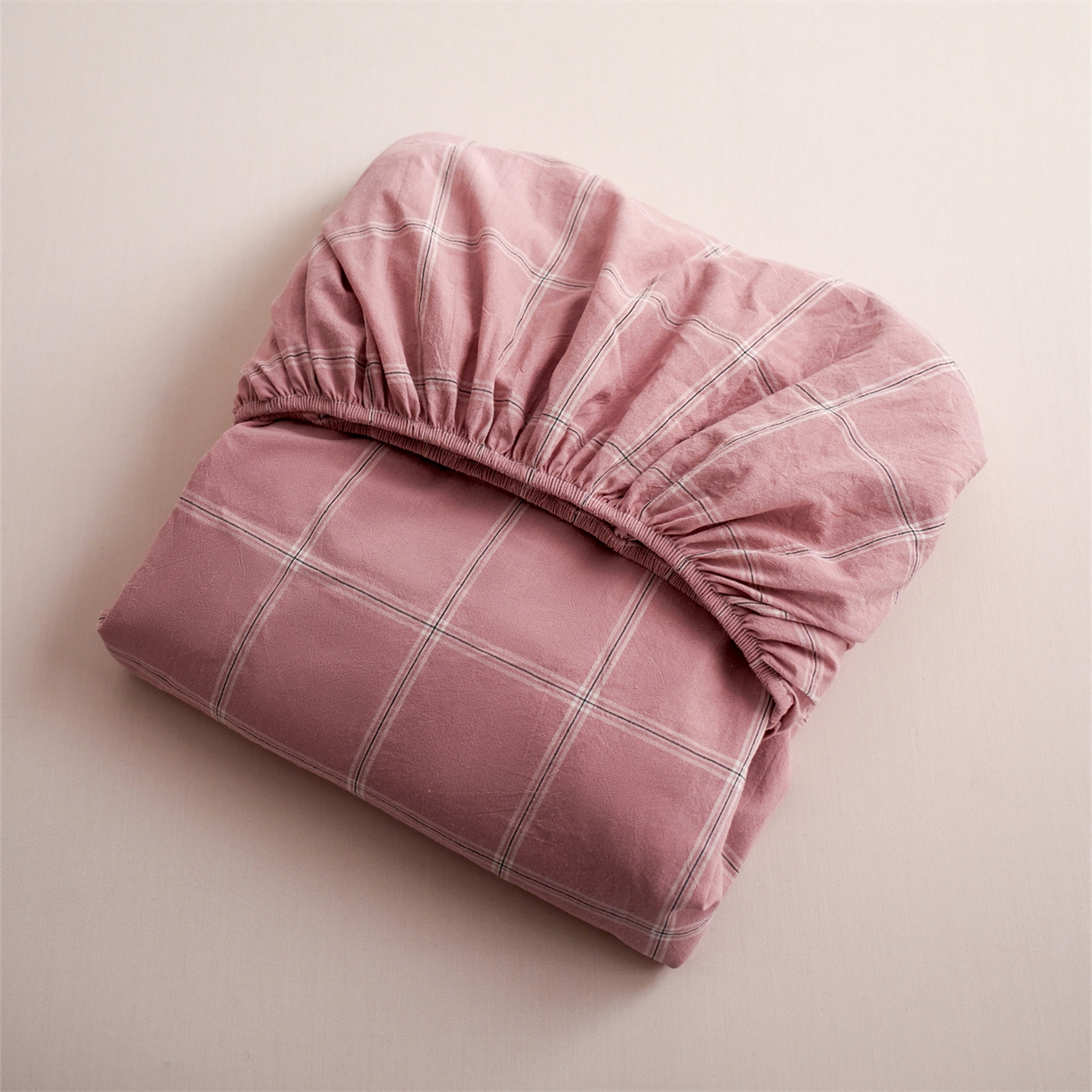 91家纺网 家纺一手货源 找家纺 启程家纺 2026新款全棉纯棉色织水洗棉单床笠床笠单件单品床笠 大布丁粉