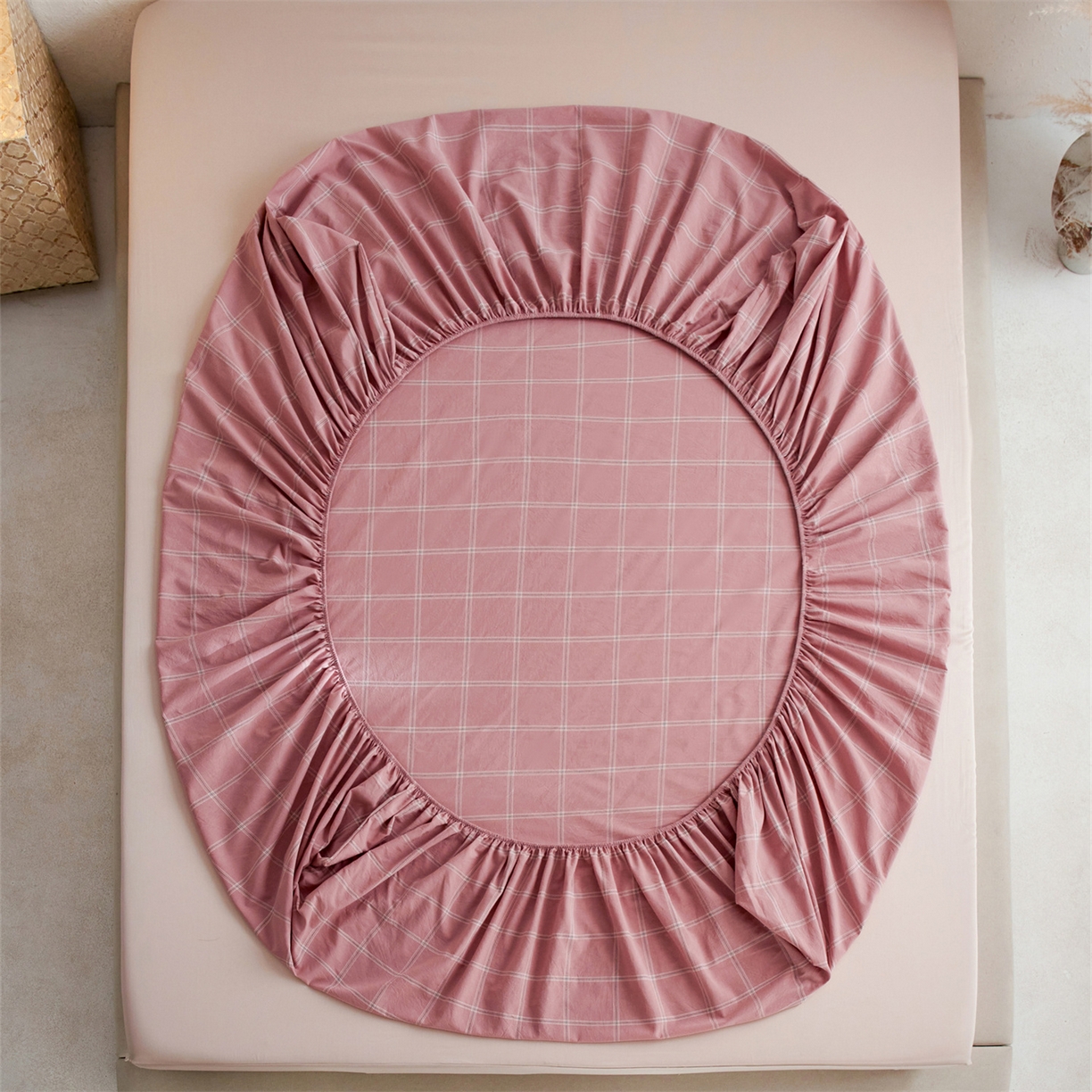 91家纺网 家纺一手货源 找家纺 启程家纺 2026新款全棉纯棉色织水洗棉单床笠床笠单件单品床笠 大布丁粉