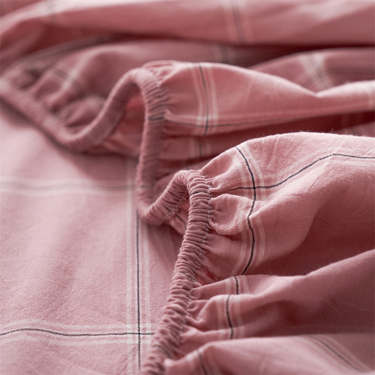 91家纺网 家纺一手货源 找家纺 启程家纺 2026新款全棉纯棉色织水洗棉单床笠床笠单件单品床笠 大布丁粉