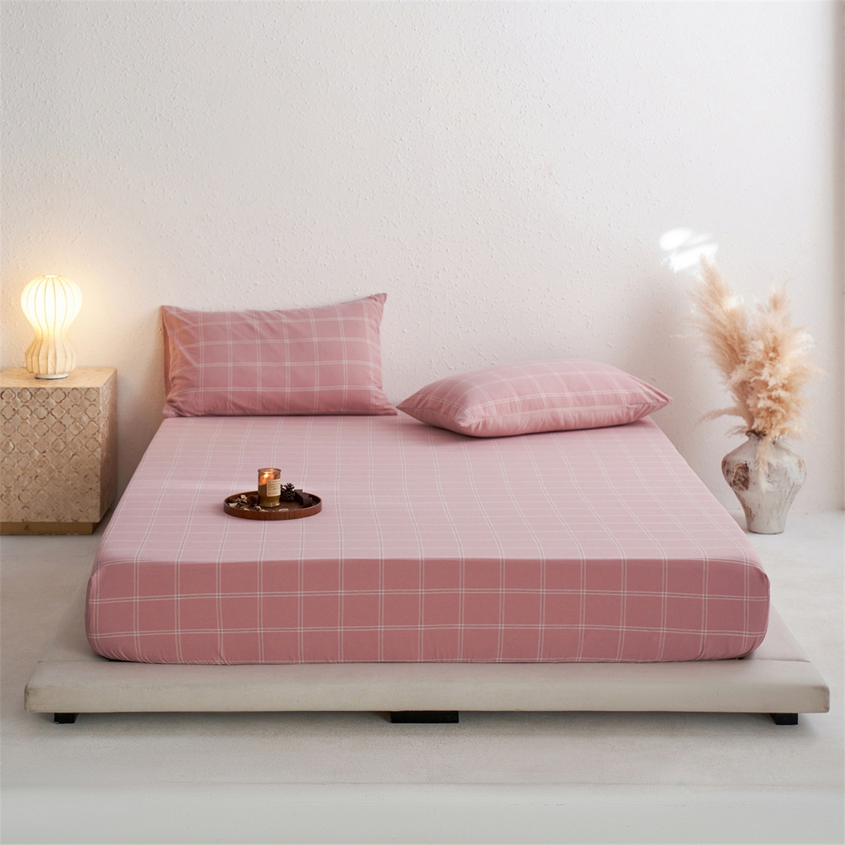 91家纺网 家纺一手货源 找家纺 启程家纺 2026新款全棉纯棉色织水洗棉单床笠床笠单件单品床笠 大布丁粉