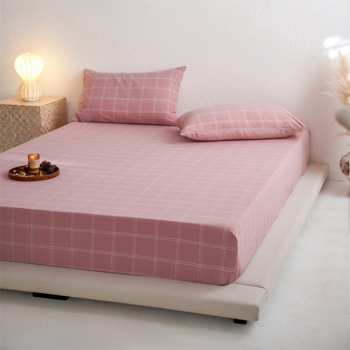 91家纺网 家纺一手货源 找家纺 启程家纺 2026新款全棉纯棉色织水洗棉单床笠床笠单件单品床笠 大布丁粉