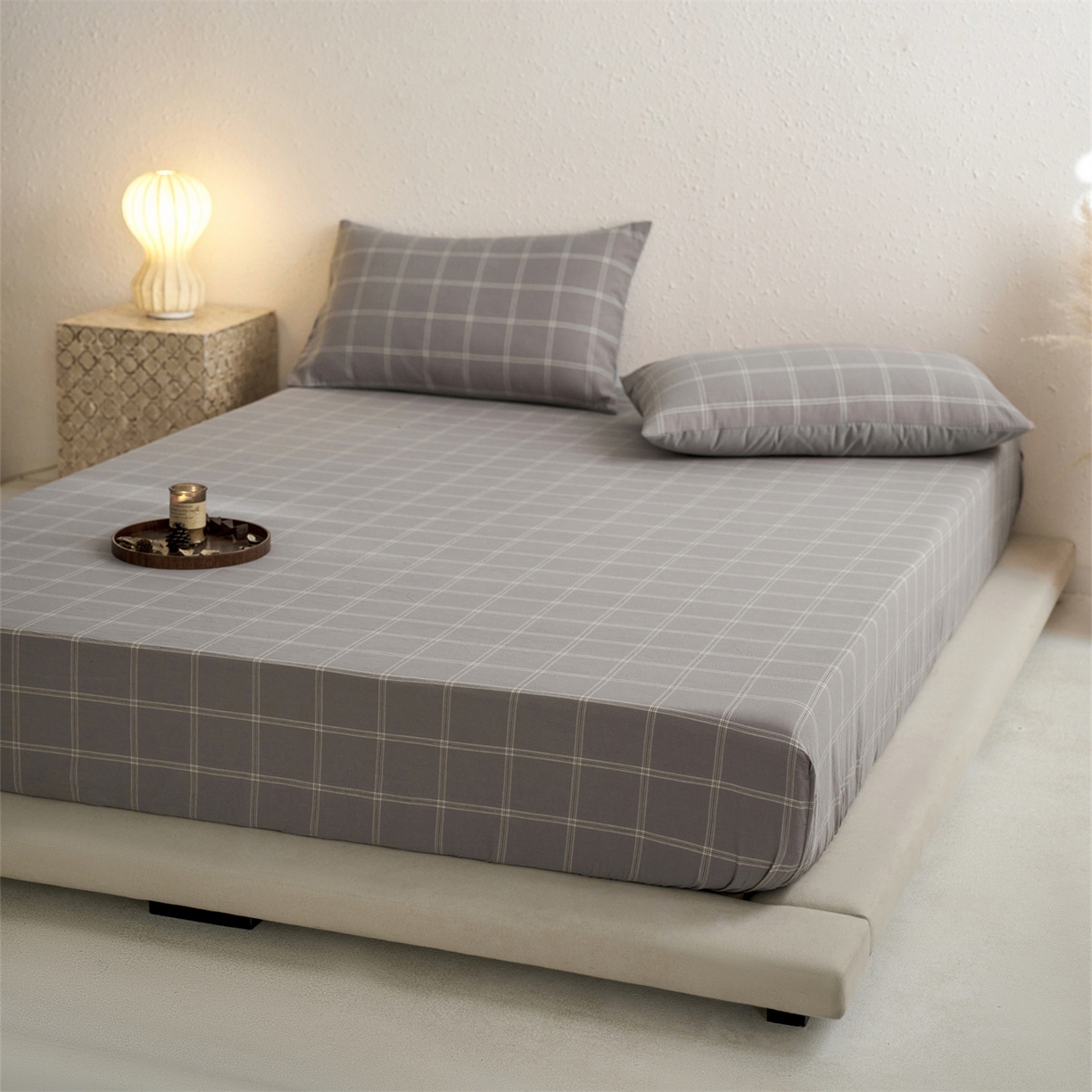 91家纺网 家纺一手货源 找家纺 启程家纺 2026新款全棉纯棉色织水洗棉单床笠床笠单件单品床笠 大布丁灰