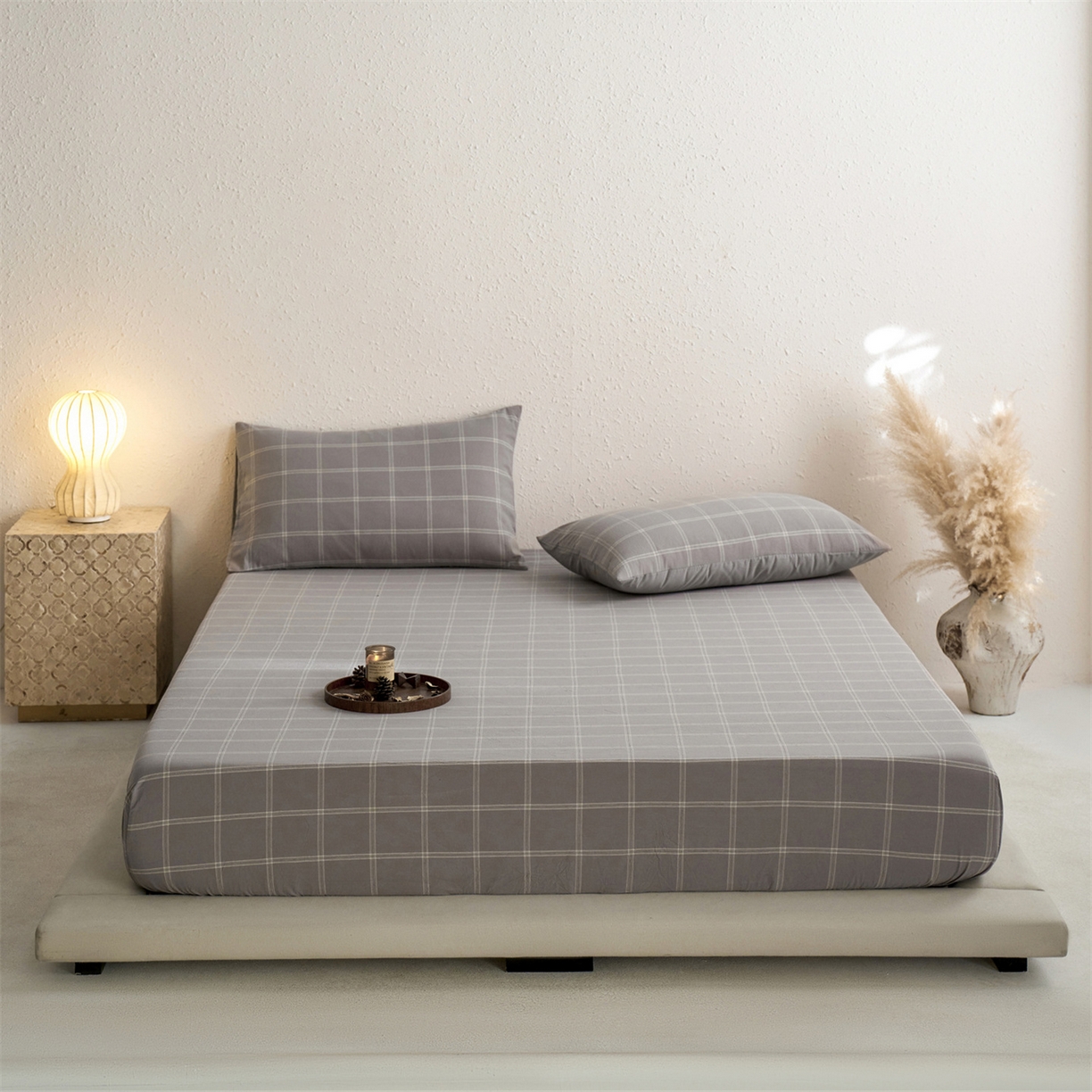 91家纺网 家纺一手货源 找家纺 启程家纺 2026新款全棉纯棉色织水洗棉单床笠床笠单件单品床笠 大布丁灰