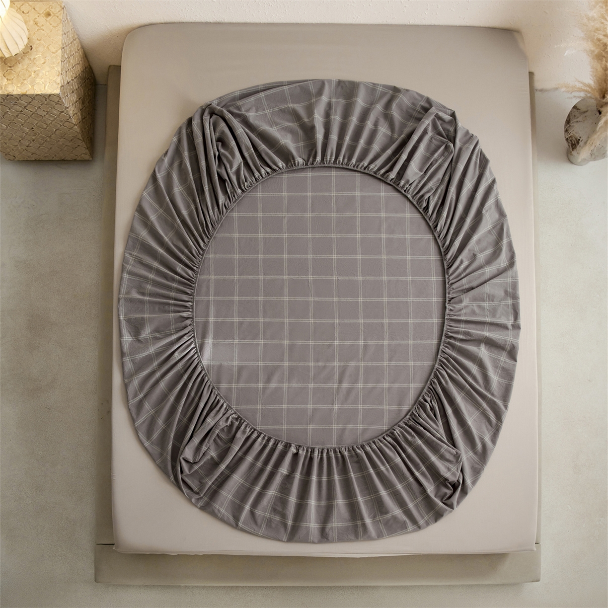 91家纺网 家纺一手货源 找家纺 启程家纺 2026新款全棉纯棉色织水洗棉单床笠床笠单件单品床笠 大布丁灰