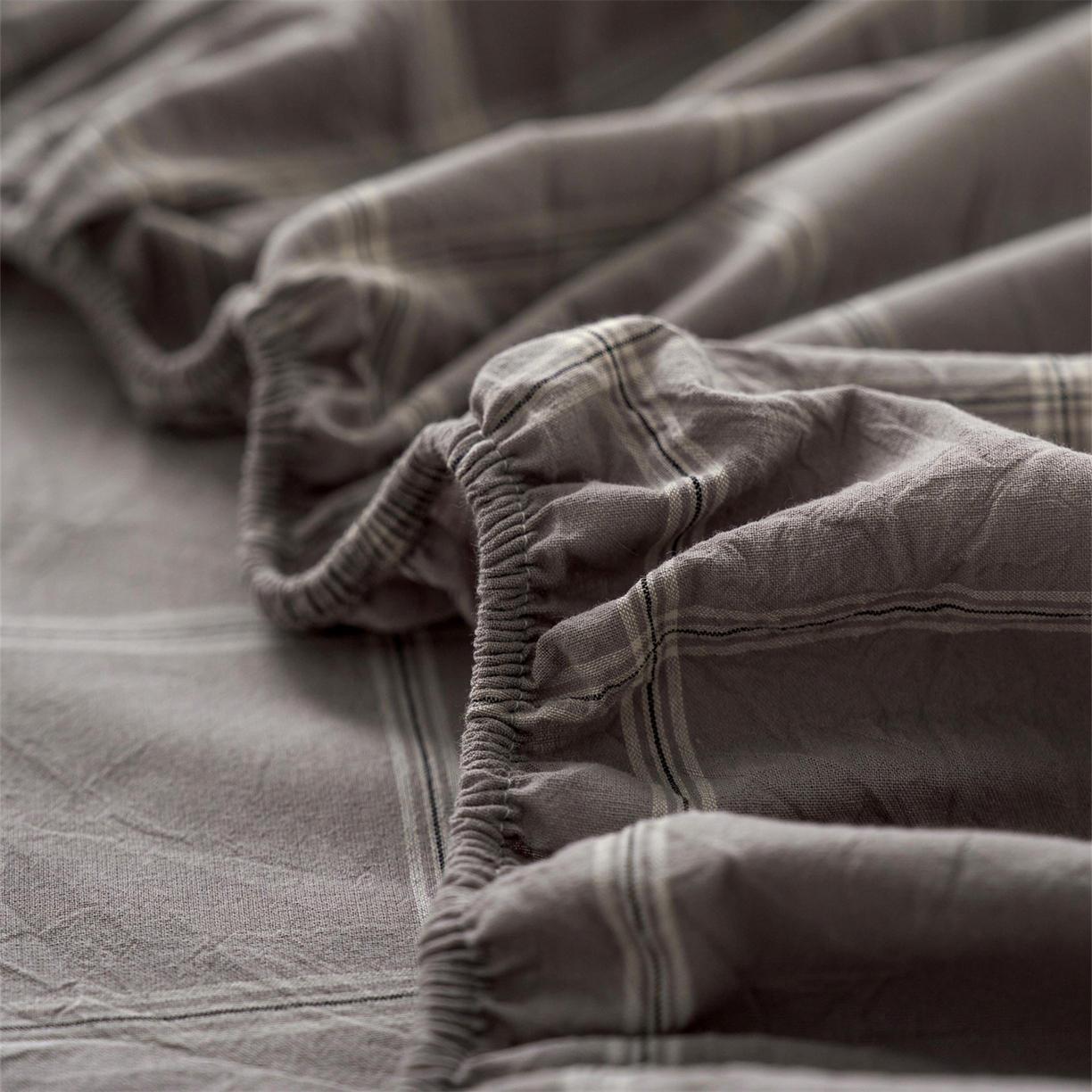 91家纺网 家纺一手货源 找家纺 启程家纺 2026新款全棉纯棉色织水洗棉单床笠床笠单件单品床笠 大布丁灰