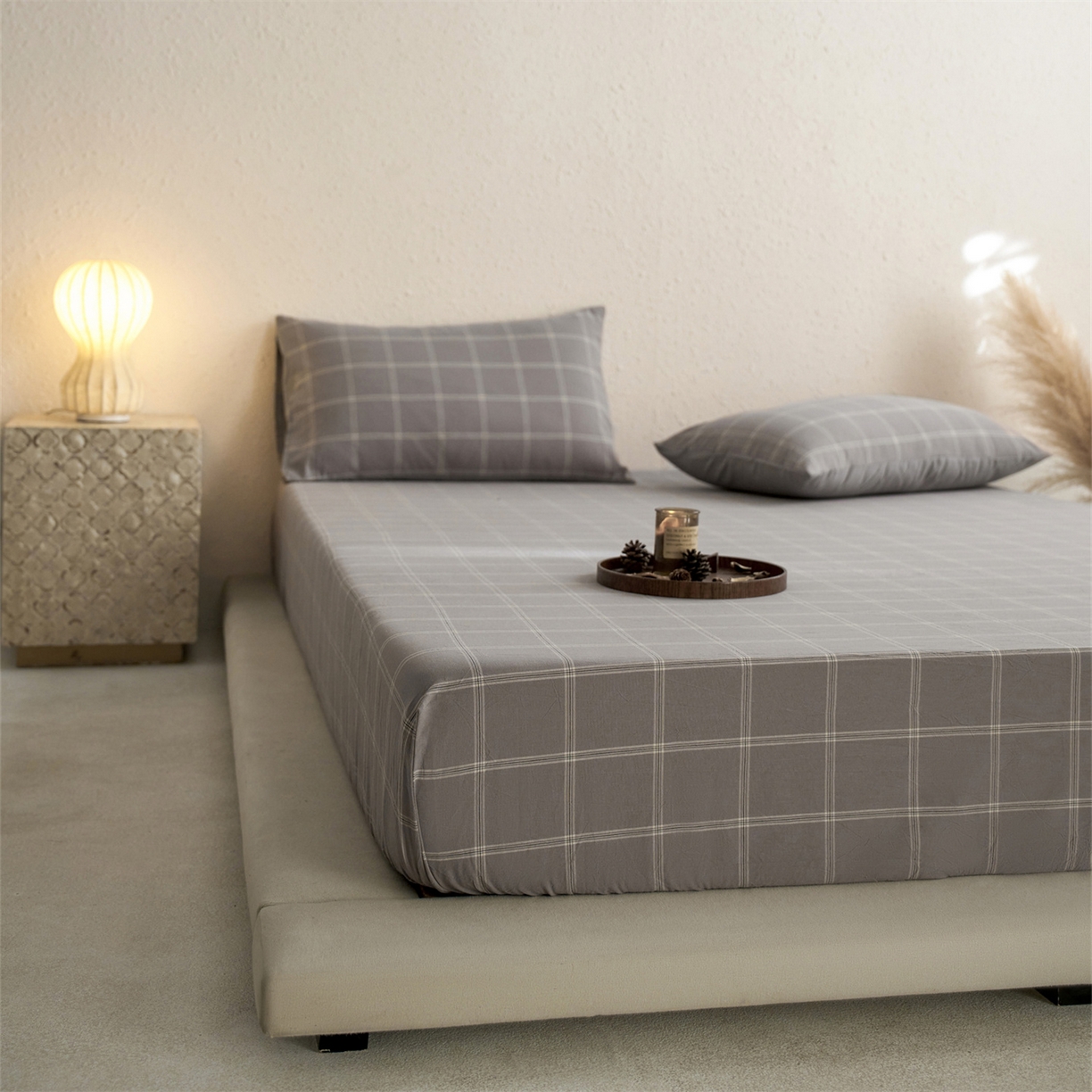 91家纺网 家纺一手货源 找家纺 启程家纺 2026新款全棉纯棉色织水洗棉单床笠床笠单件单品床笠 大布丁灰