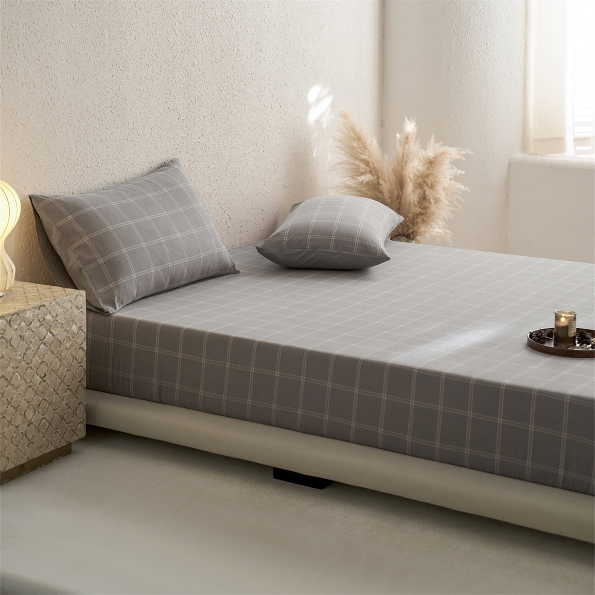 91家纺网 家纺一手货源 找家纺 启程家纺 2026新款全棉纯棉色织水洗棉单床笠床笠单件单品床笠 大布丁灰