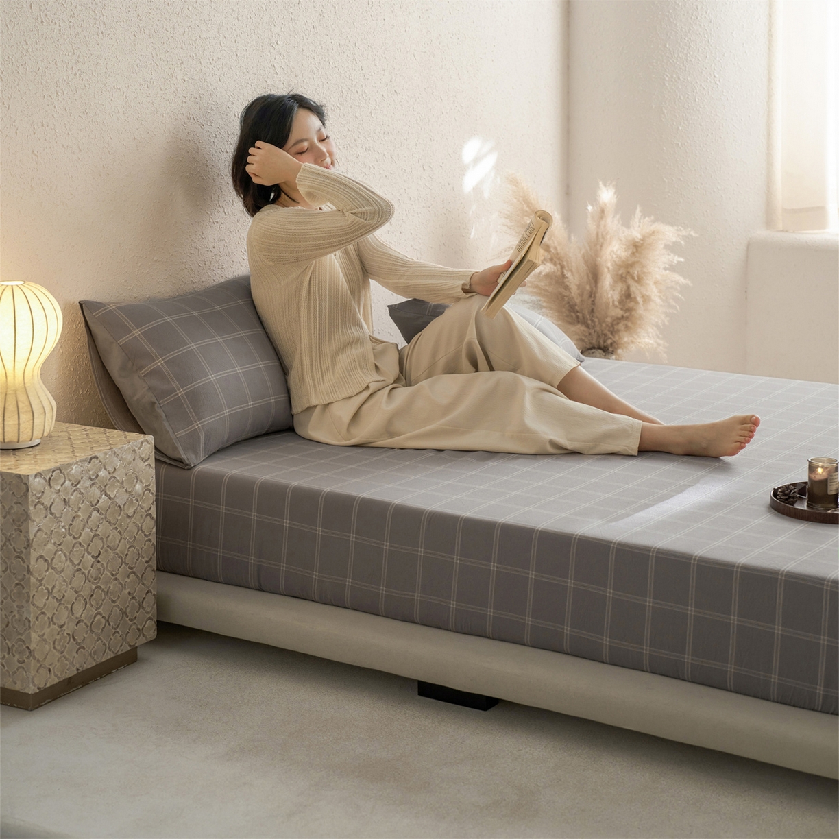 91家纺网 家纺一手货源 找家纺 启程家纺 2026新款全棉纯棉色织水洗棉单床笠床笠单件单品床笠 大布丁灰