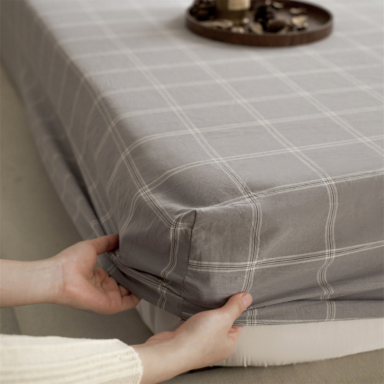 91家纺网 家纺一手货源 找家纺 启程家纺 2026新款全棉纯棉色织水洗棉单床笠床笠单件单品床笠 大布丁灰