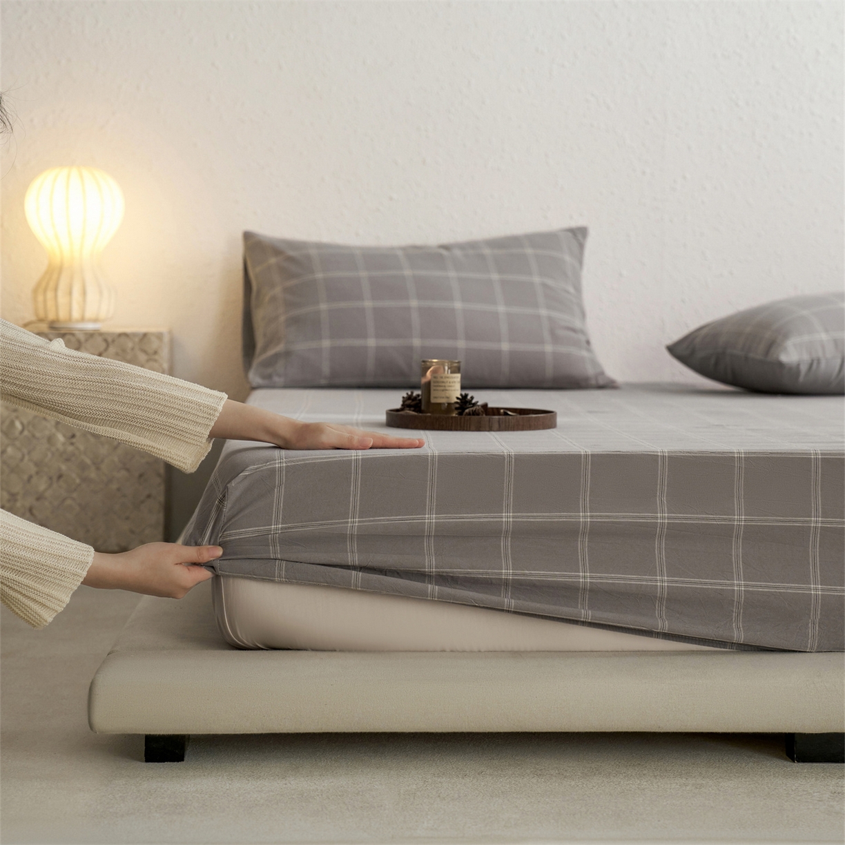 91家纺网 家纺一手货源 找家纺 启程家纺 2026新款全棉纯棉色织水洗棉单床笠床笠单件单品床笠 大布丁灰