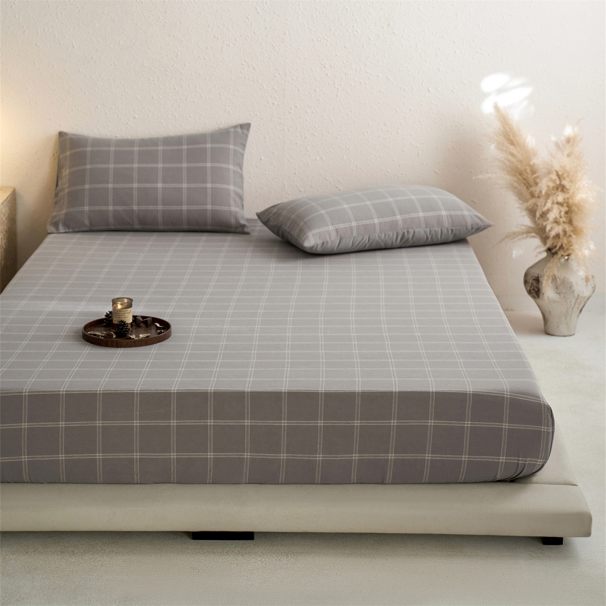 91家纺网 家纺一手货源 找家纺 启程家纺 2026新款全棉纯棉色织水洗棉单床笠床笠单件单品床笠 大布丁灰